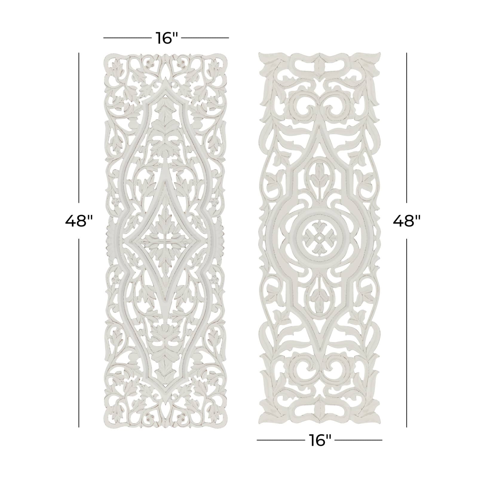 Set of 2 White Mango Wood Farmhouse Abstract Wall Decor, 16" x 48"