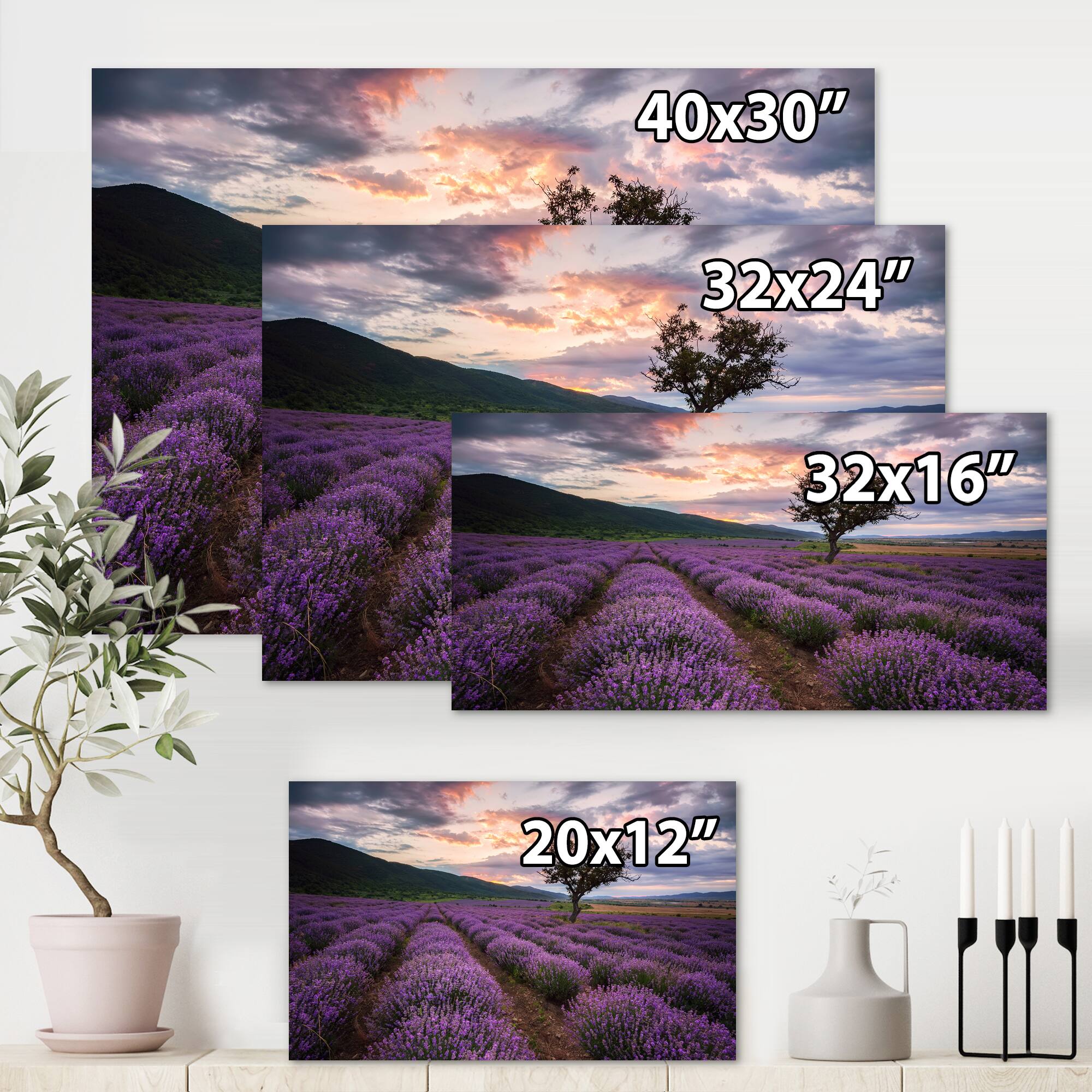 Designart - Lavender Field At Dawn III - Farmhouse Canvas Wall Art Print