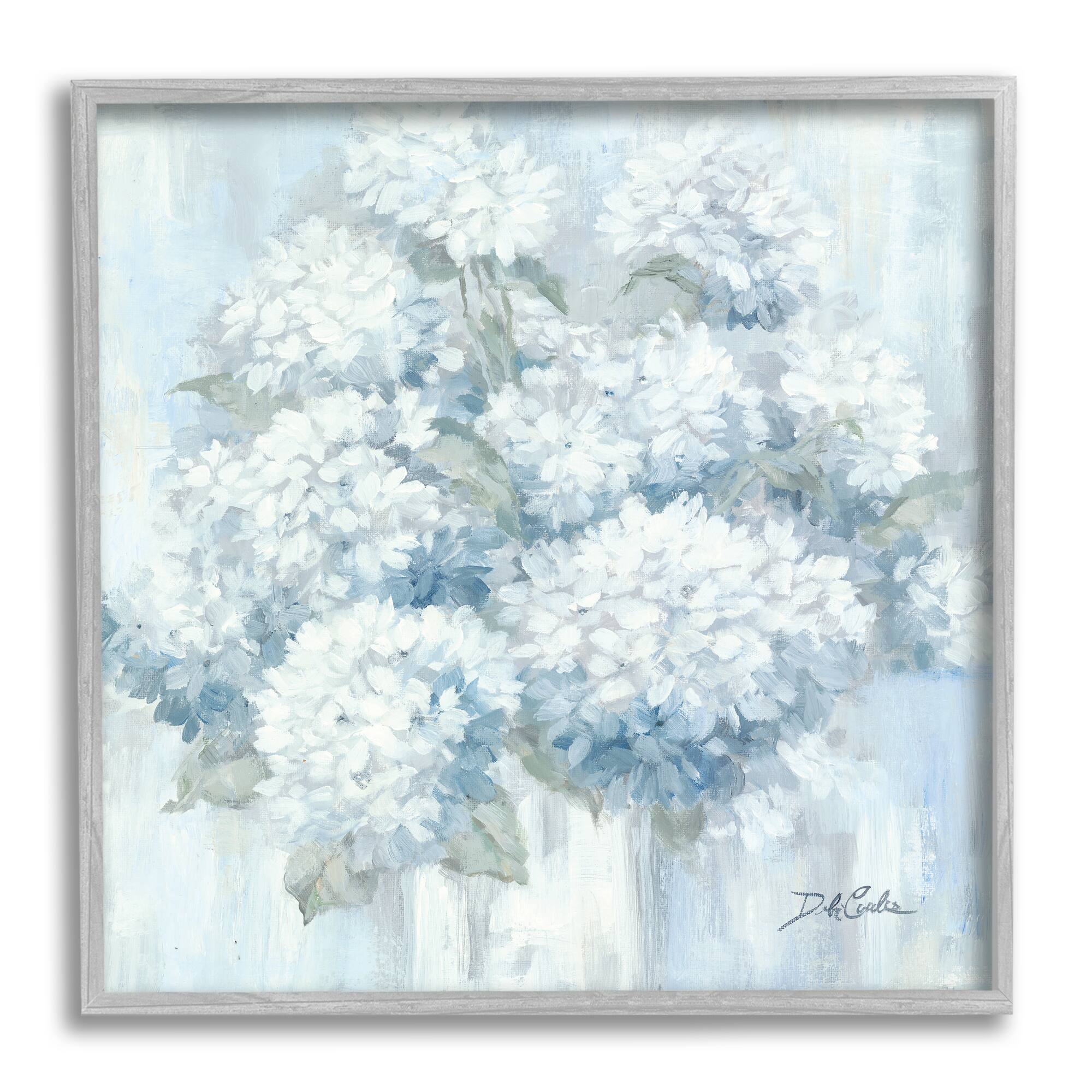 Stupell Industries Soft Blue Hydrangea Painting Blooming Flower Petals Framed Wall Art