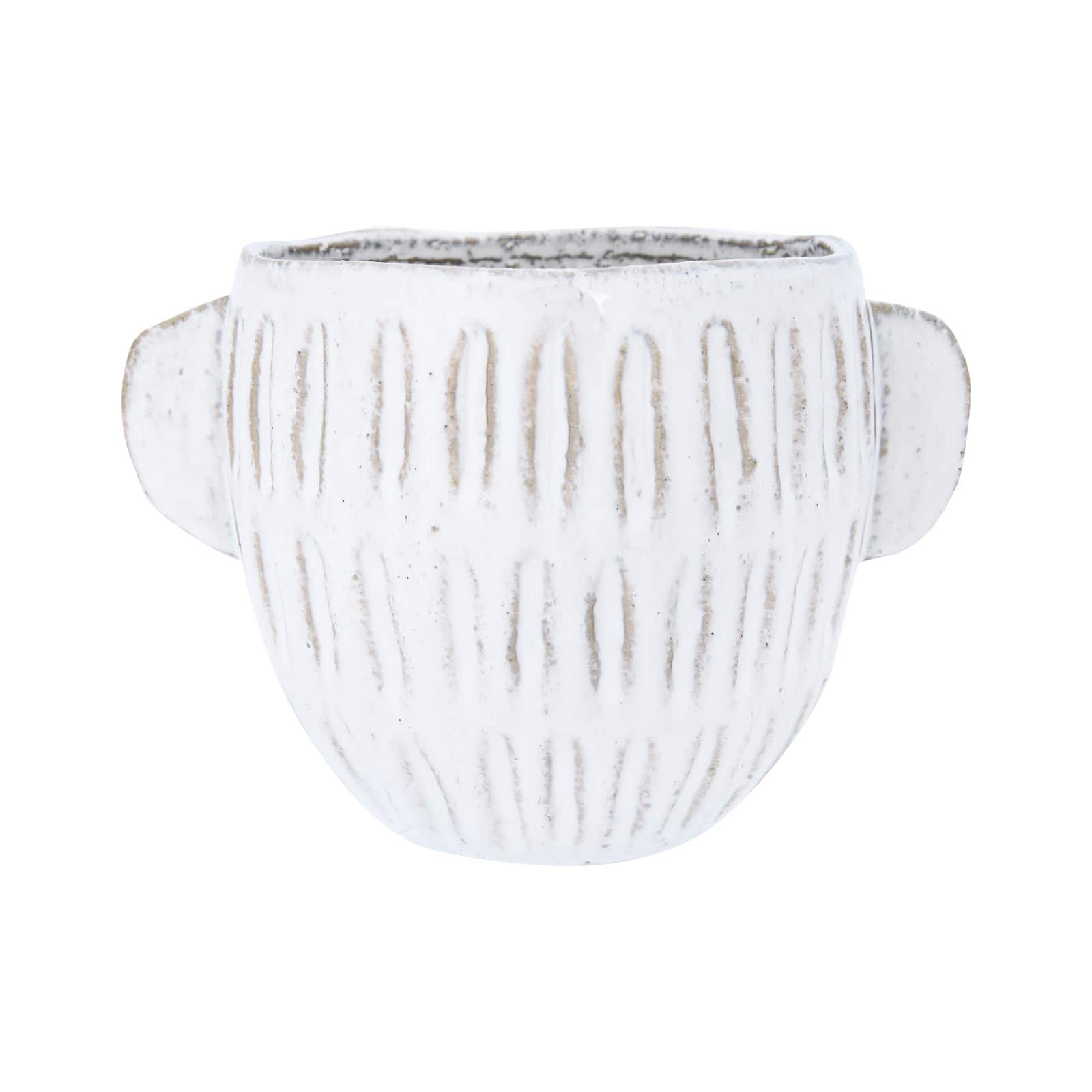 6.5" Glazed Embossed Stoneware Planter 