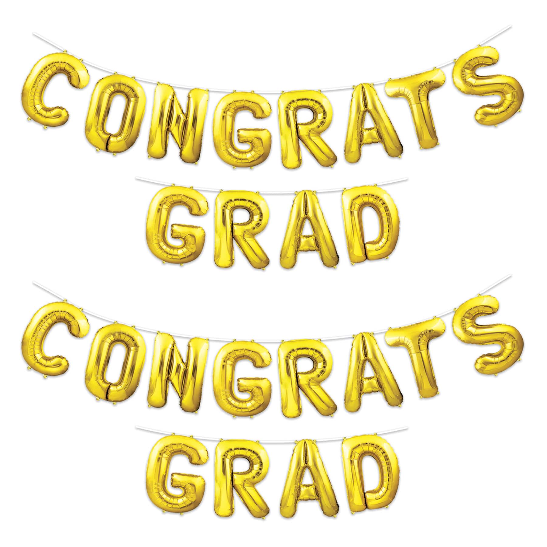 Beistle 12ft. Gold Congrats Grad Balloon Streamers, 2ct.