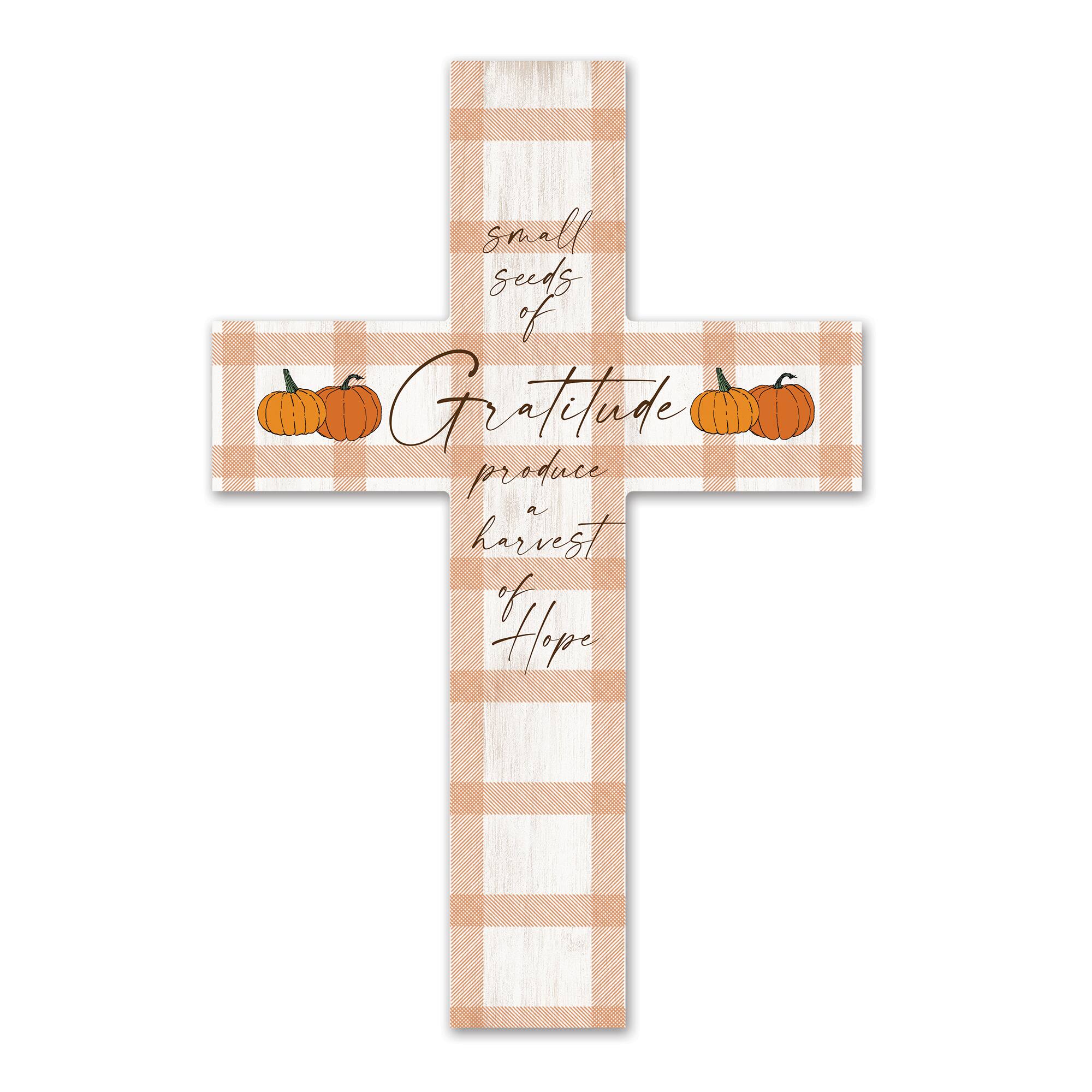 Orange Plaid Harvest 11" x 16" Wood Cross