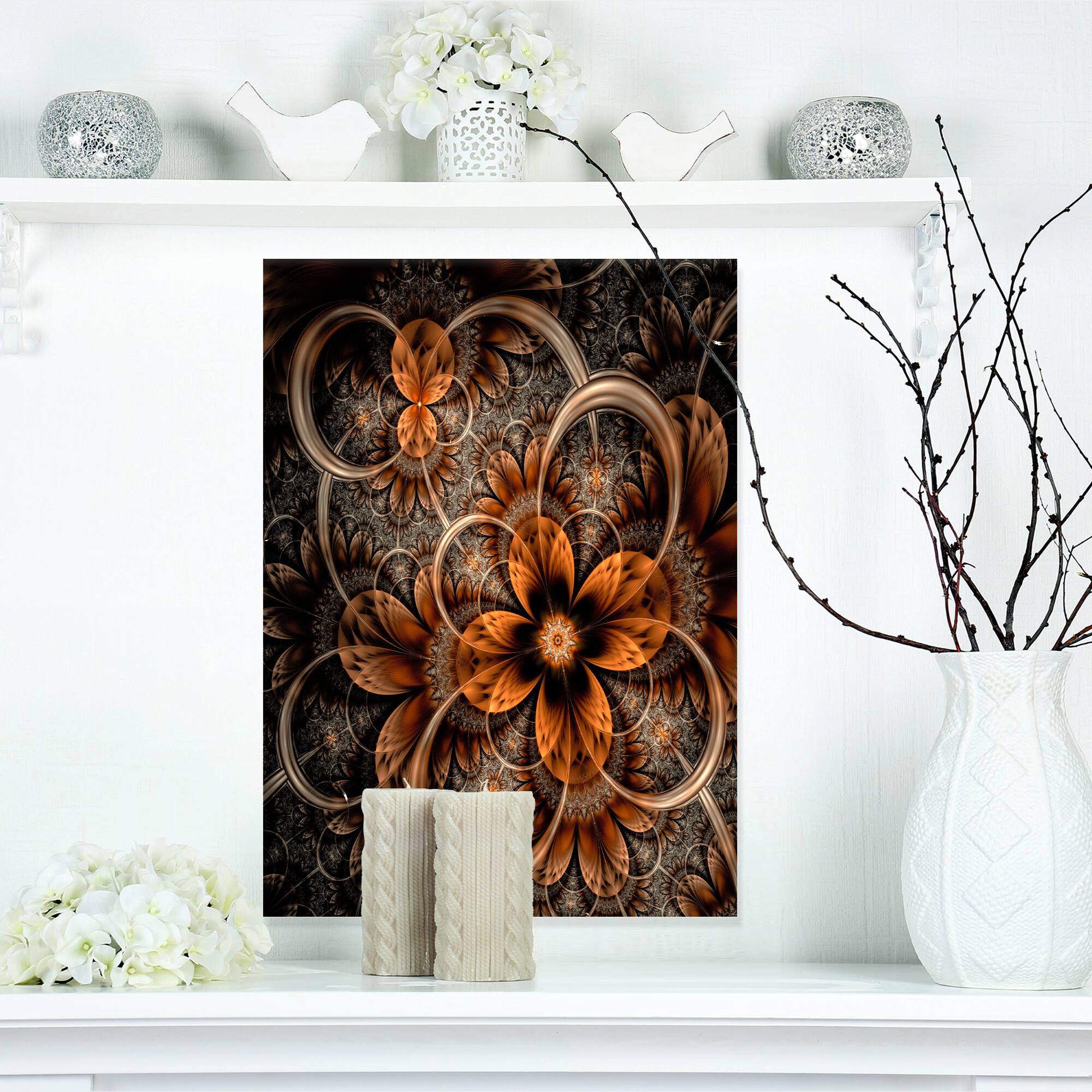 Designart - Dark Orange Digital Art Fractal Flower