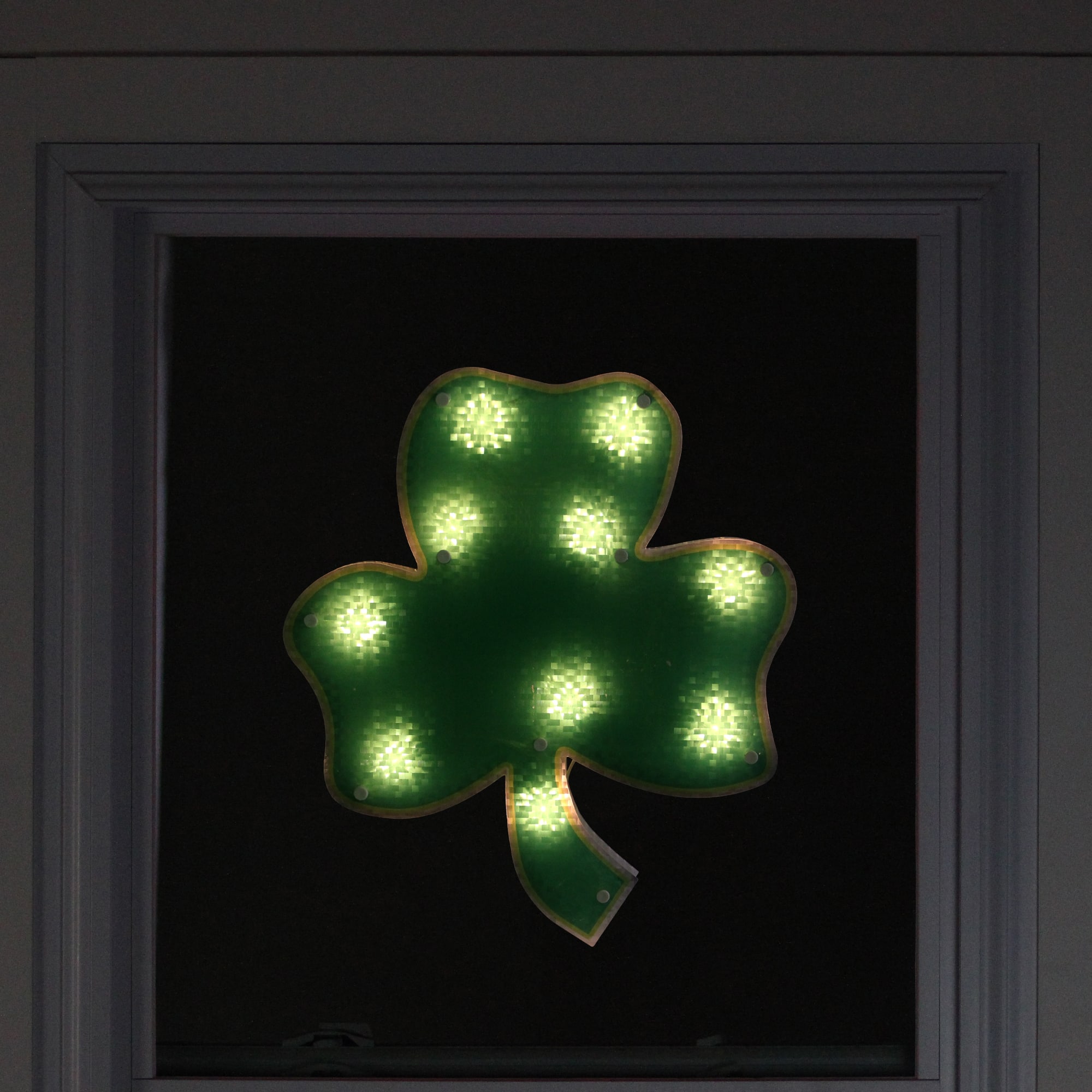 14" St. Patrick's Day Shamrock Lighted Window Silhouette Decoration