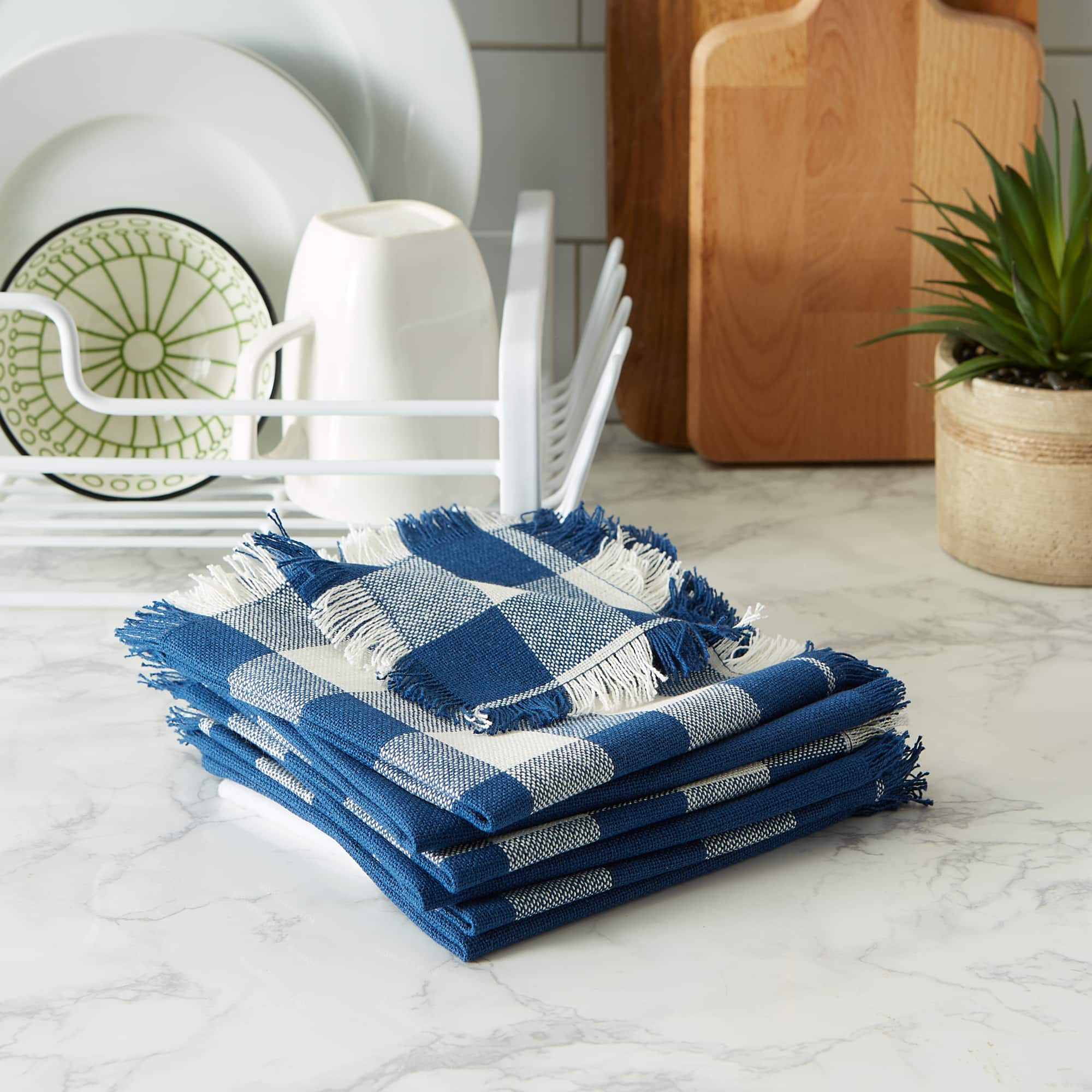DII® Assorted Navy Heavyweight Fringed Dishcloth (Set of 6)