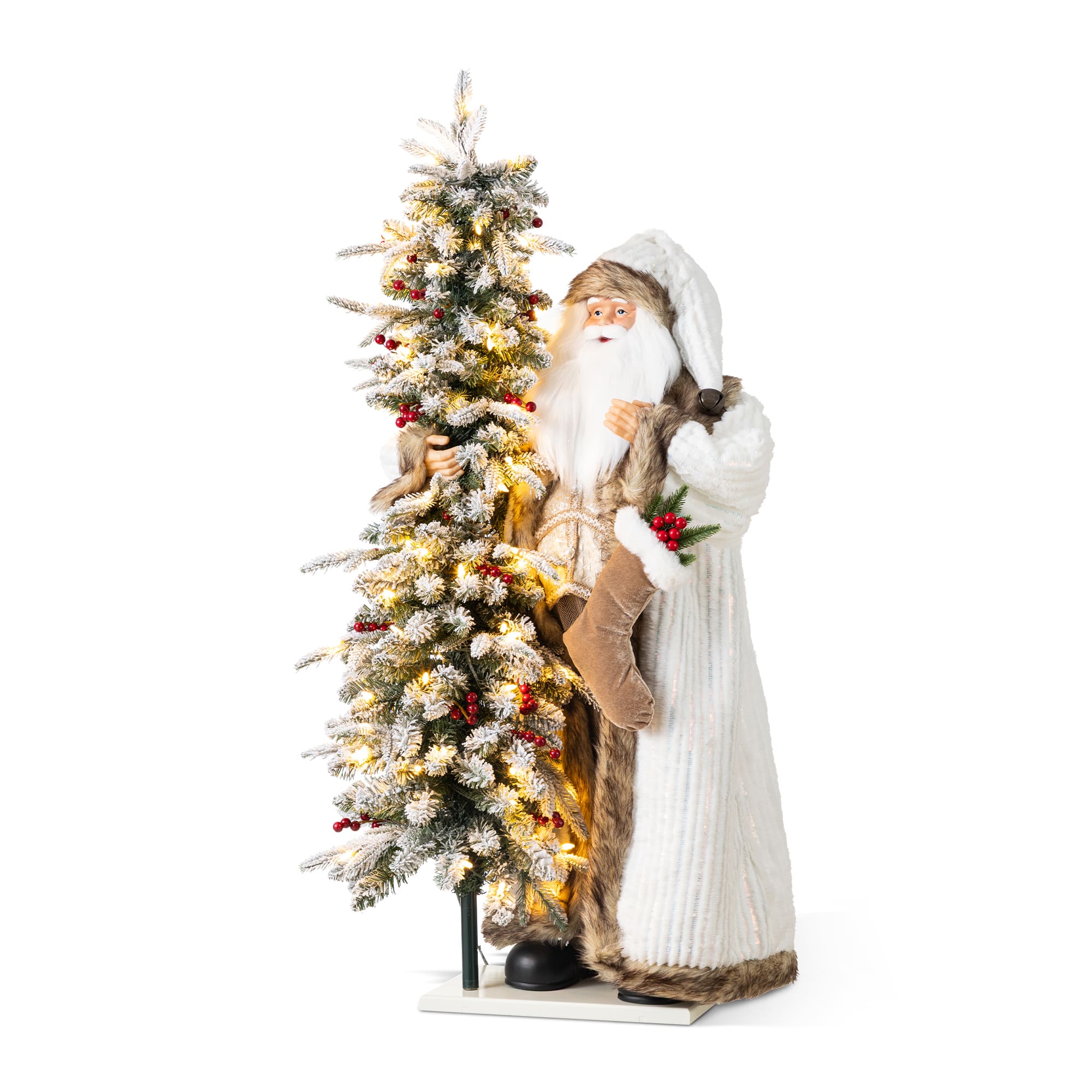 Glitzhome® 3.5Ft Oversized Woodland Christmas Santa with 4ft Lighted Flocked Artificial Christmas Tree | 3.5 ft | Michaels®
