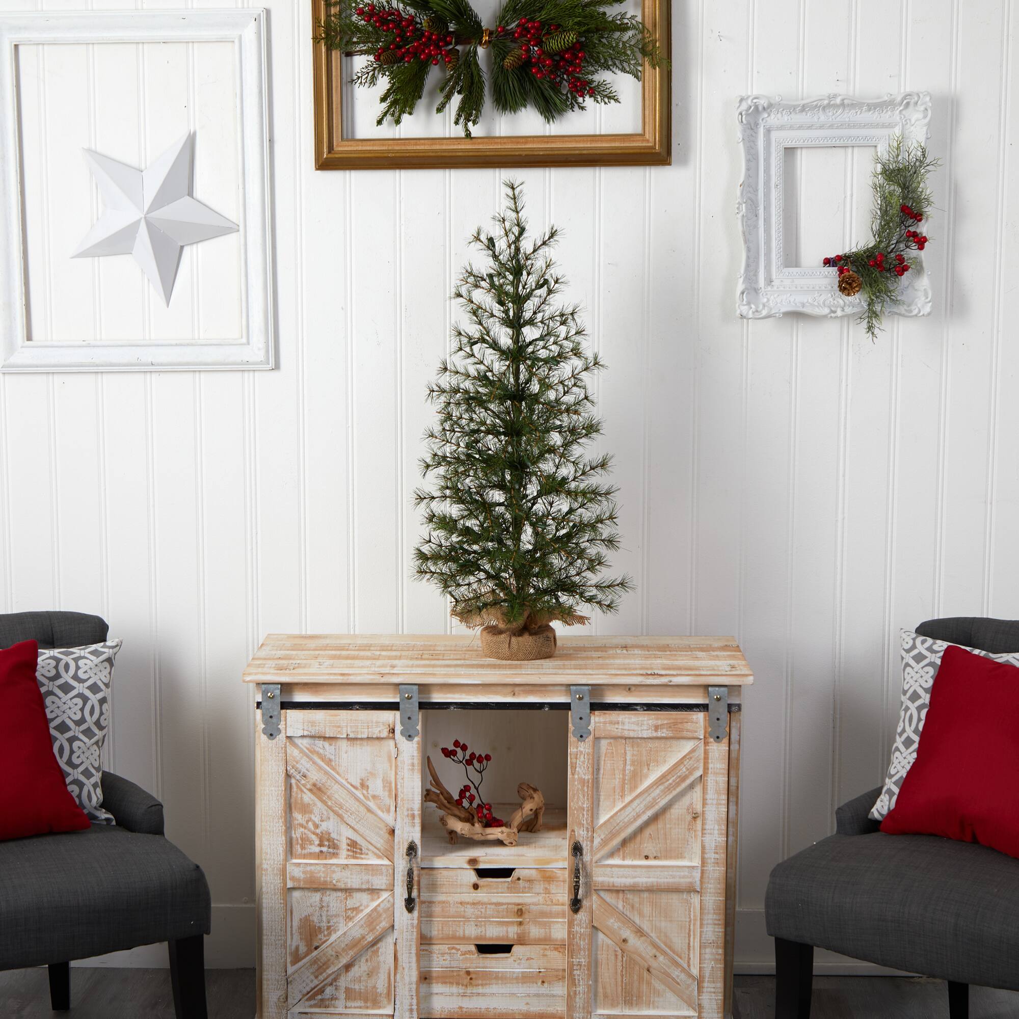 3ft. Pre-Lit Artificial Christmas Tree in Burlap Base, Clear LED Lights