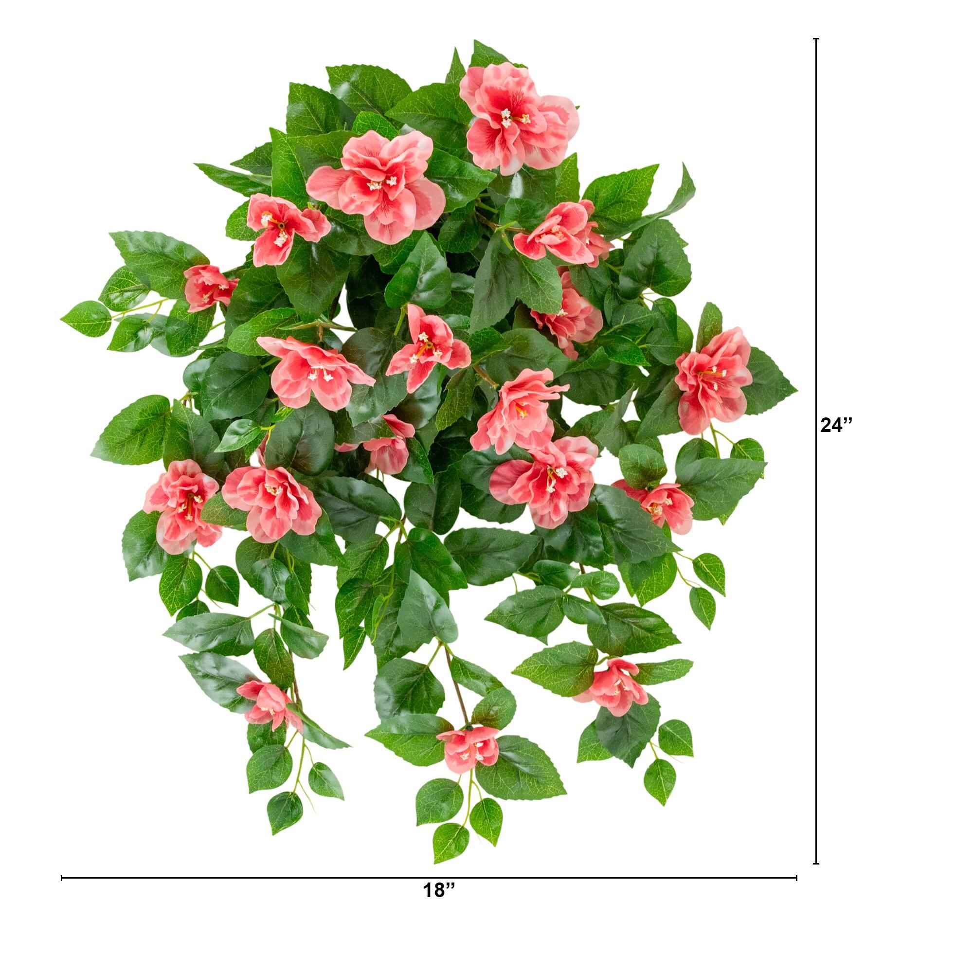 24" UV Resistant Artificial Azalea Hanging Plants