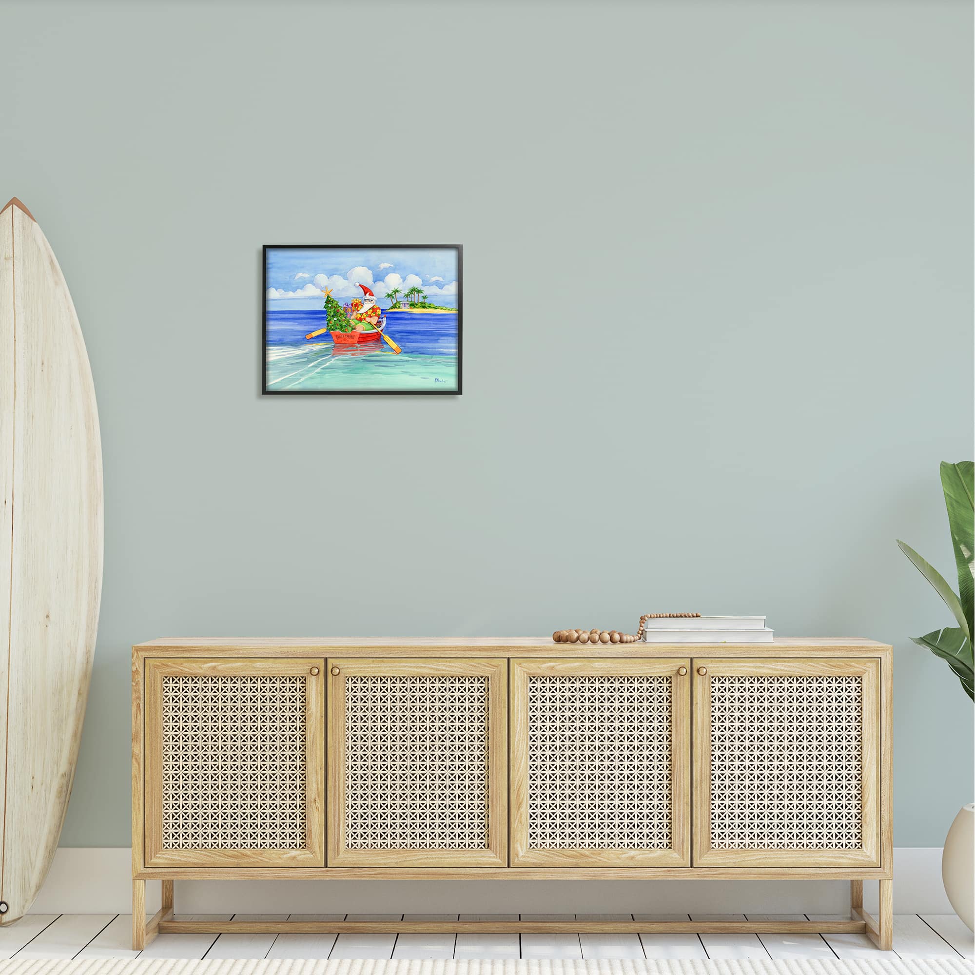Stupell Industries Santa's Delivery Tropical Christmas Boat Framed Giclee Art