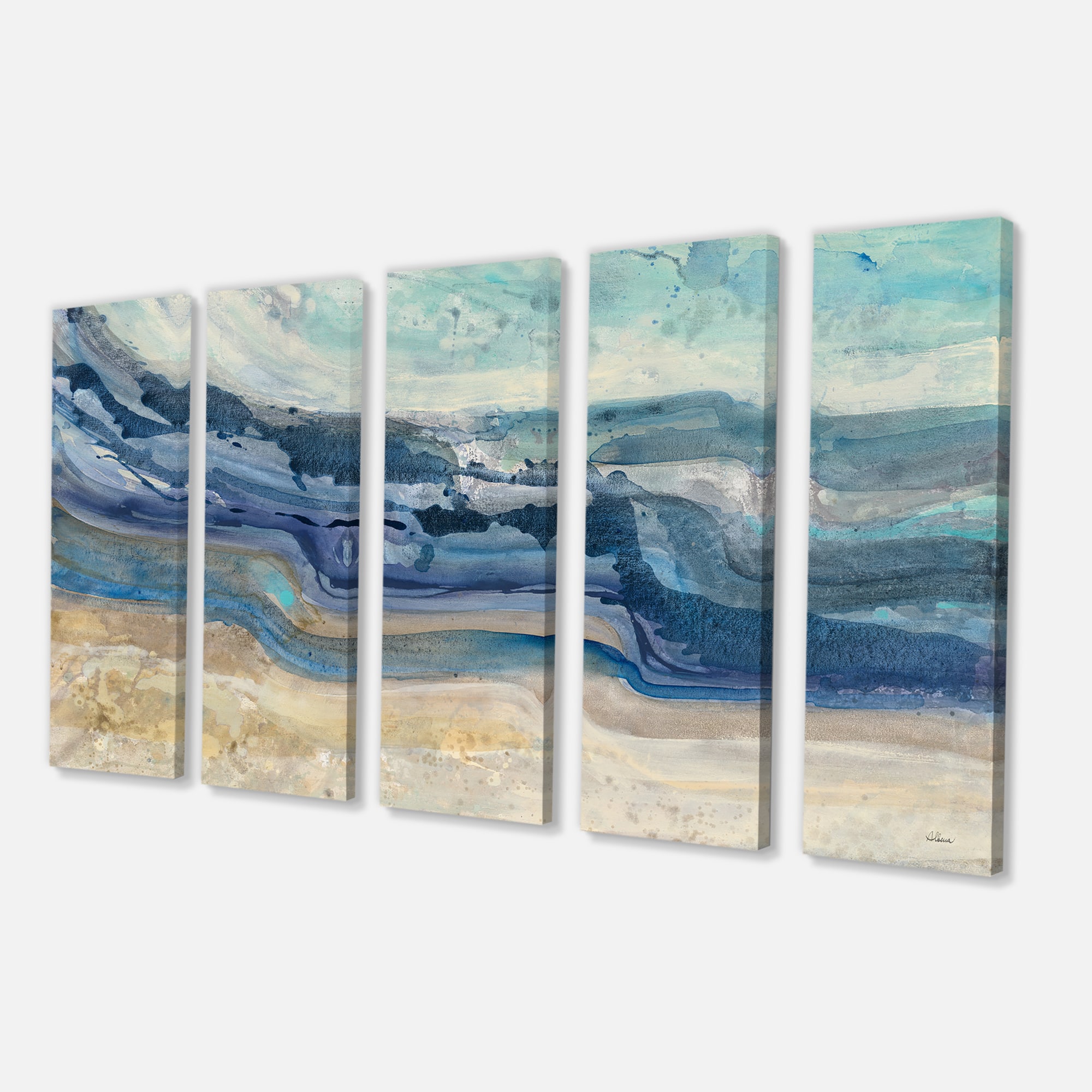 Designart - Coast Blue Sea Waves Watercolour