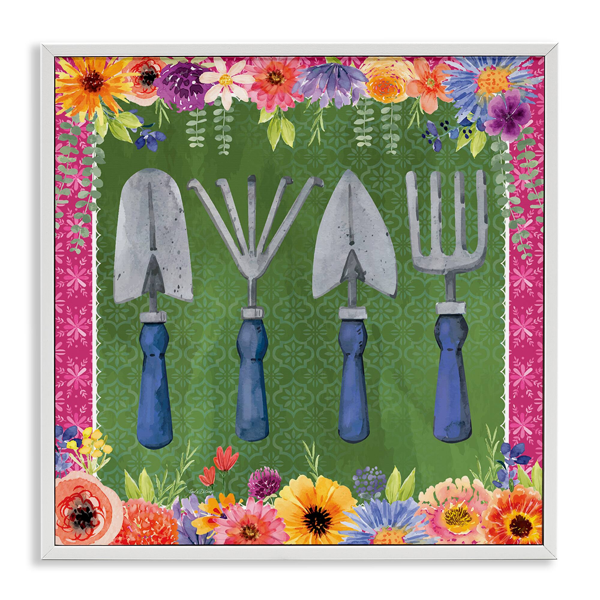 Stupell Industries Gardening Tools & Floral Border Frame Giclée Art
