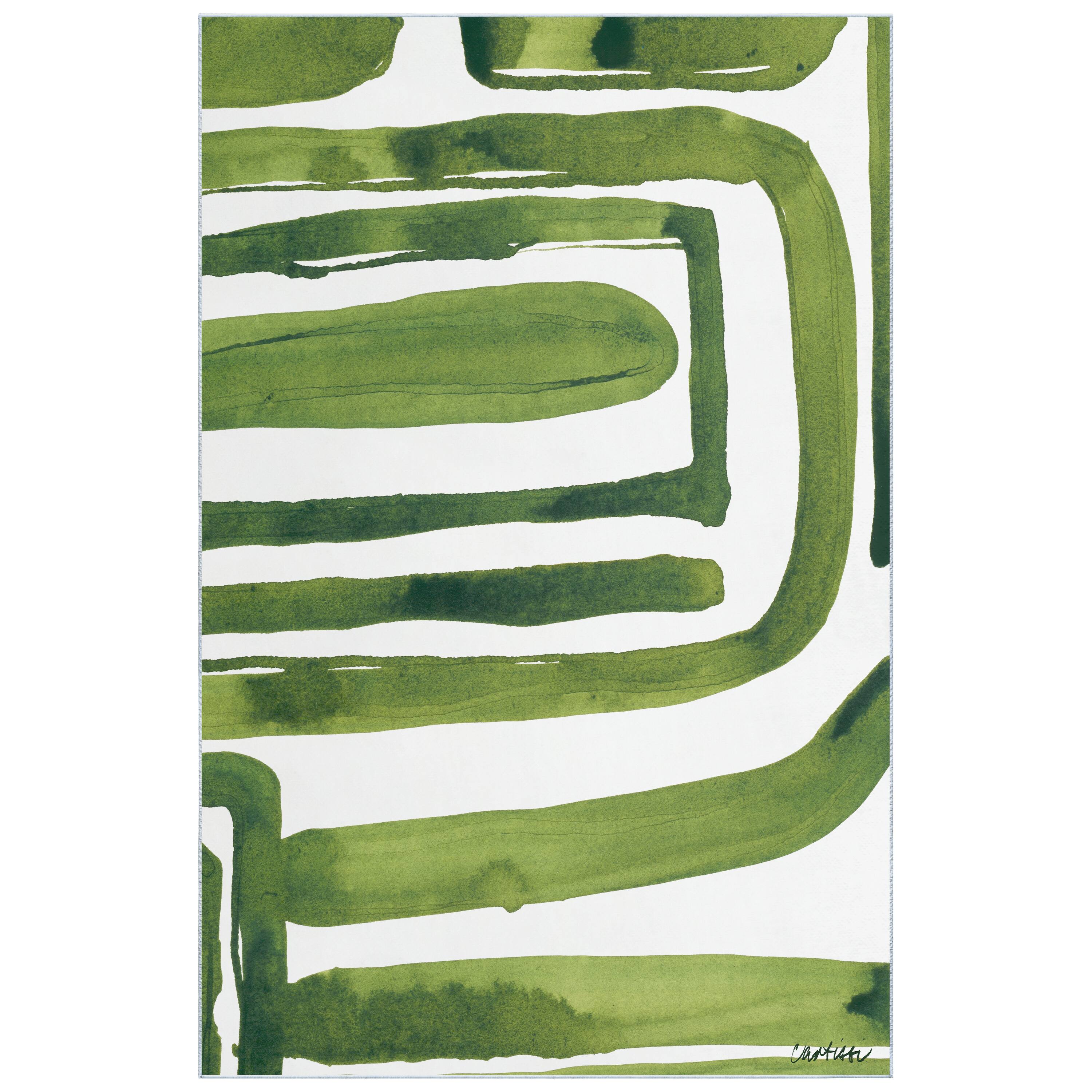 Empire Art Direct 5ft. x 7.5ft. Green Labyrinth II B Tapis D'Art Washable Abstract Area Rug