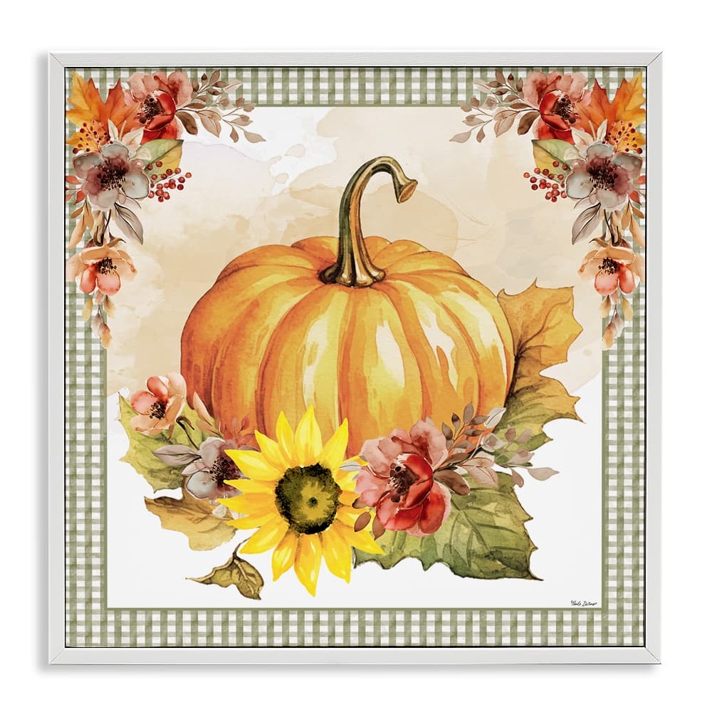 Stupell Industries Pumpkin with Flower Accent Framed Giclee Art