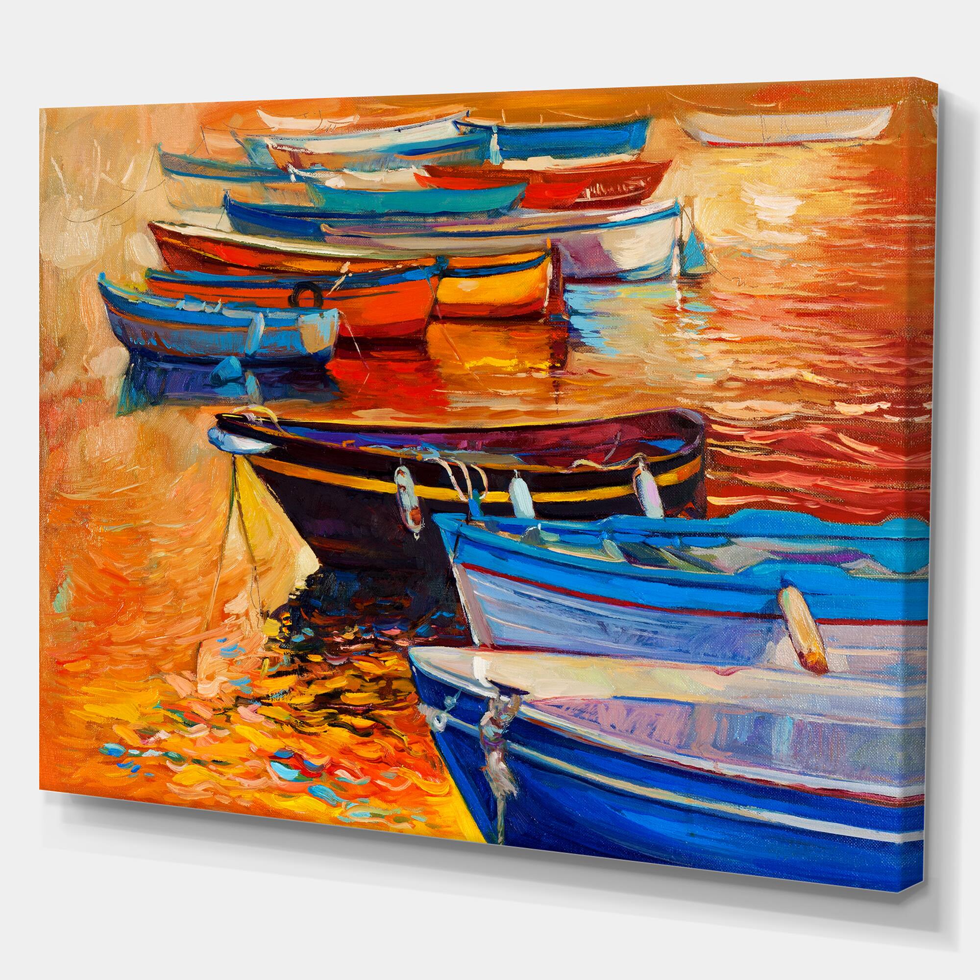 Designart - Wooden Boats in Calm Water