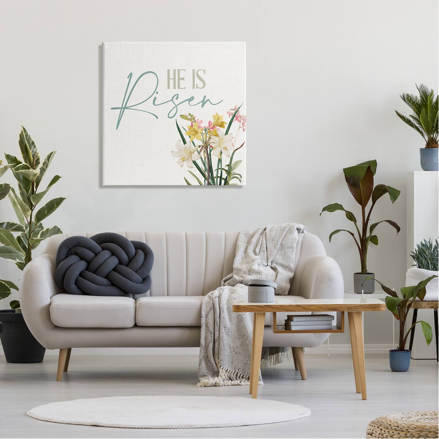 Stupell Industries He Is Risen Religious Easter Holiday Flower Blossoms Canvas Wall Art