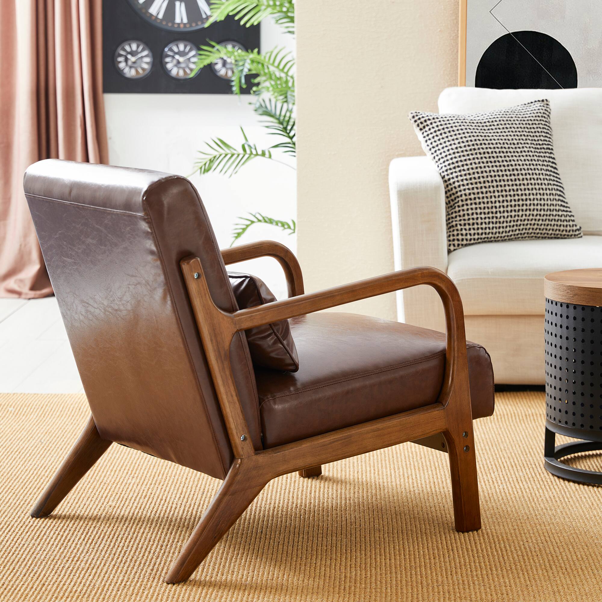 Glitzhome® Mid-Century Faux Leather Accent Chair