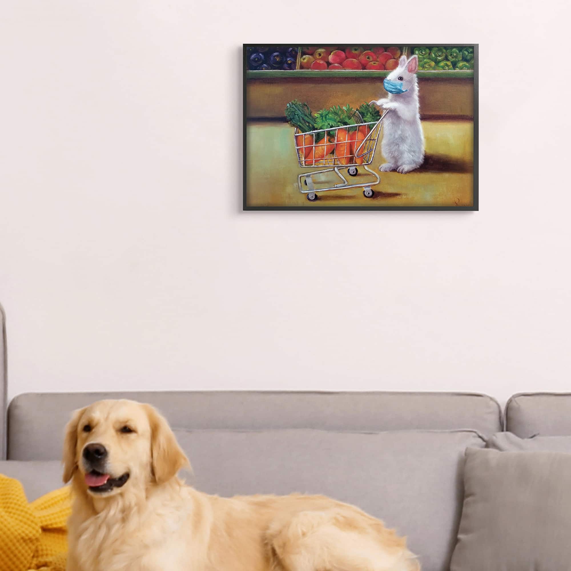 Stupell Industries Bunny Shopping in Face Mask Wall Art in Frame