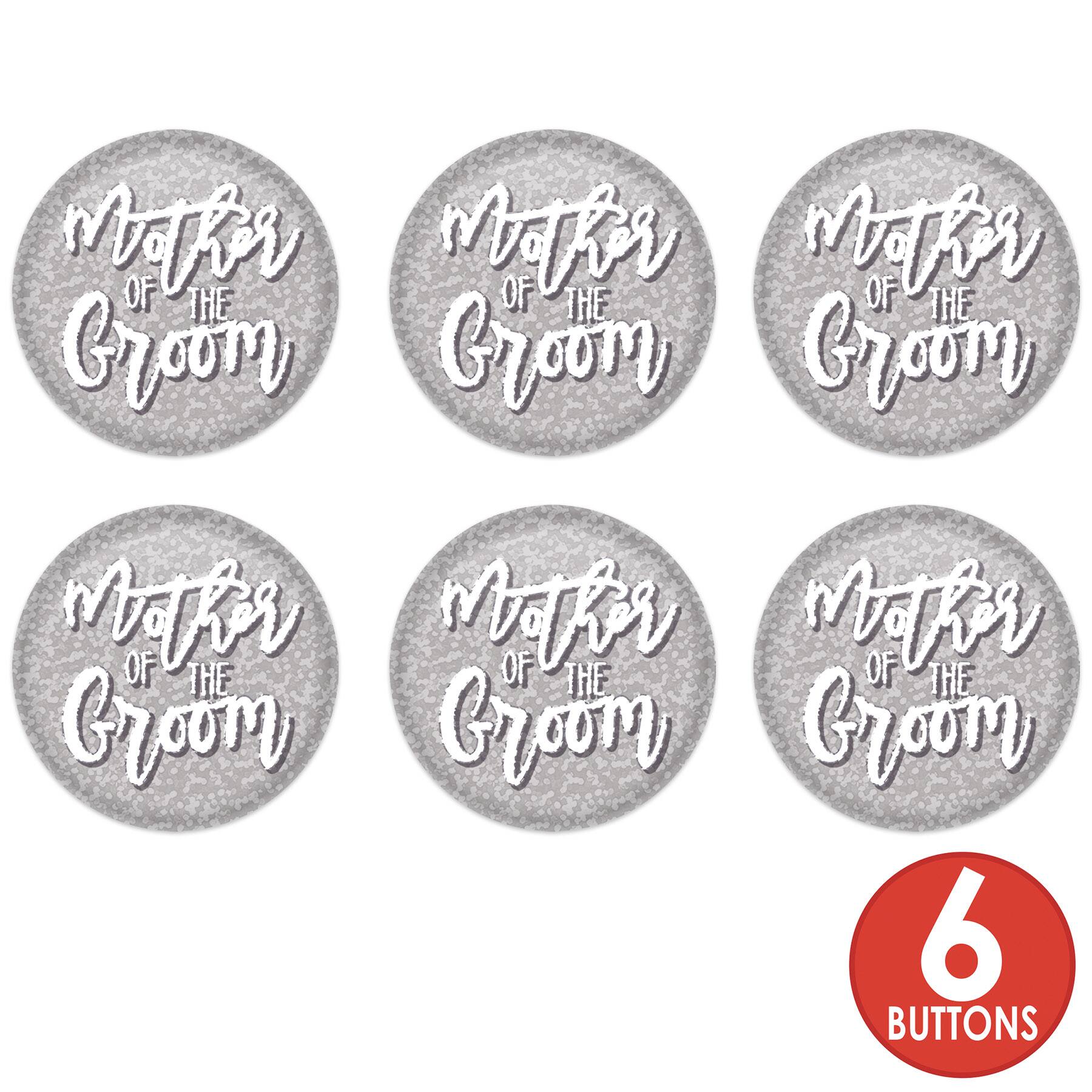 Beistle 2" Silver Sparkle Mother of the Groom Buttons, 6ct.
