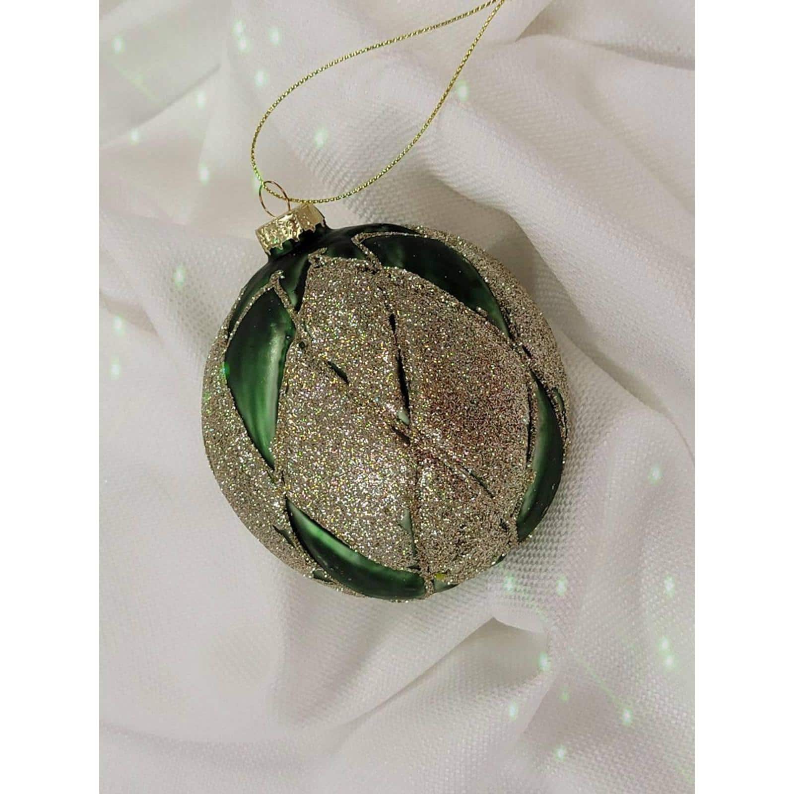 12" Crisscross Green Glass Ball Christmas Ornament
