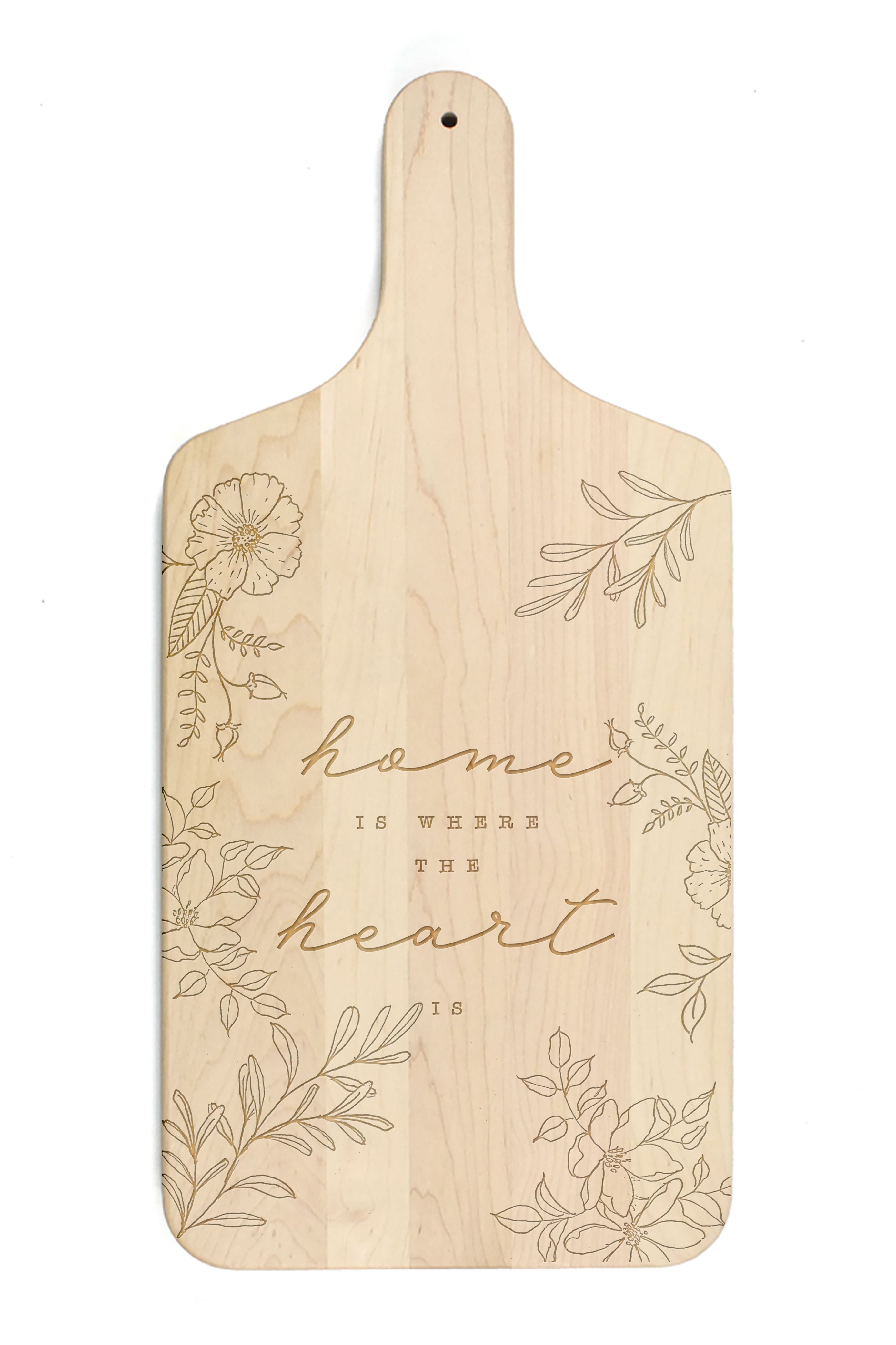 Home is Where the Heart Is Floral 8" x 17" Maple Paddle Cutting Board