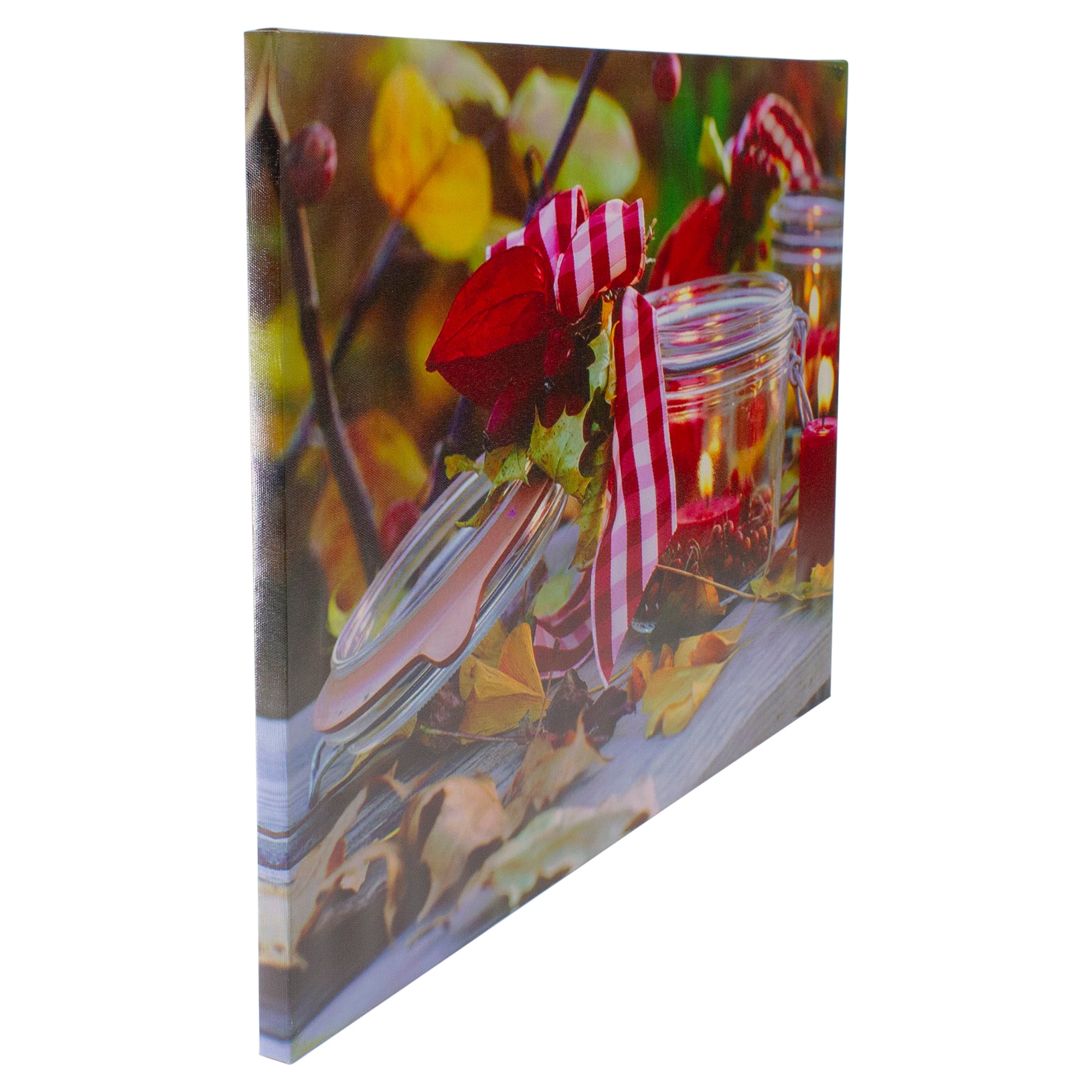 LED Lighted Fall Candle With Berries Canvas Wall Art