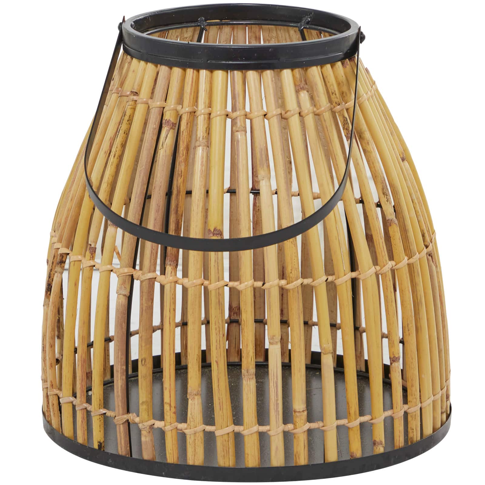 15" Brown Wicker Handmade Slatted Frame Candle Lantern with Handle
