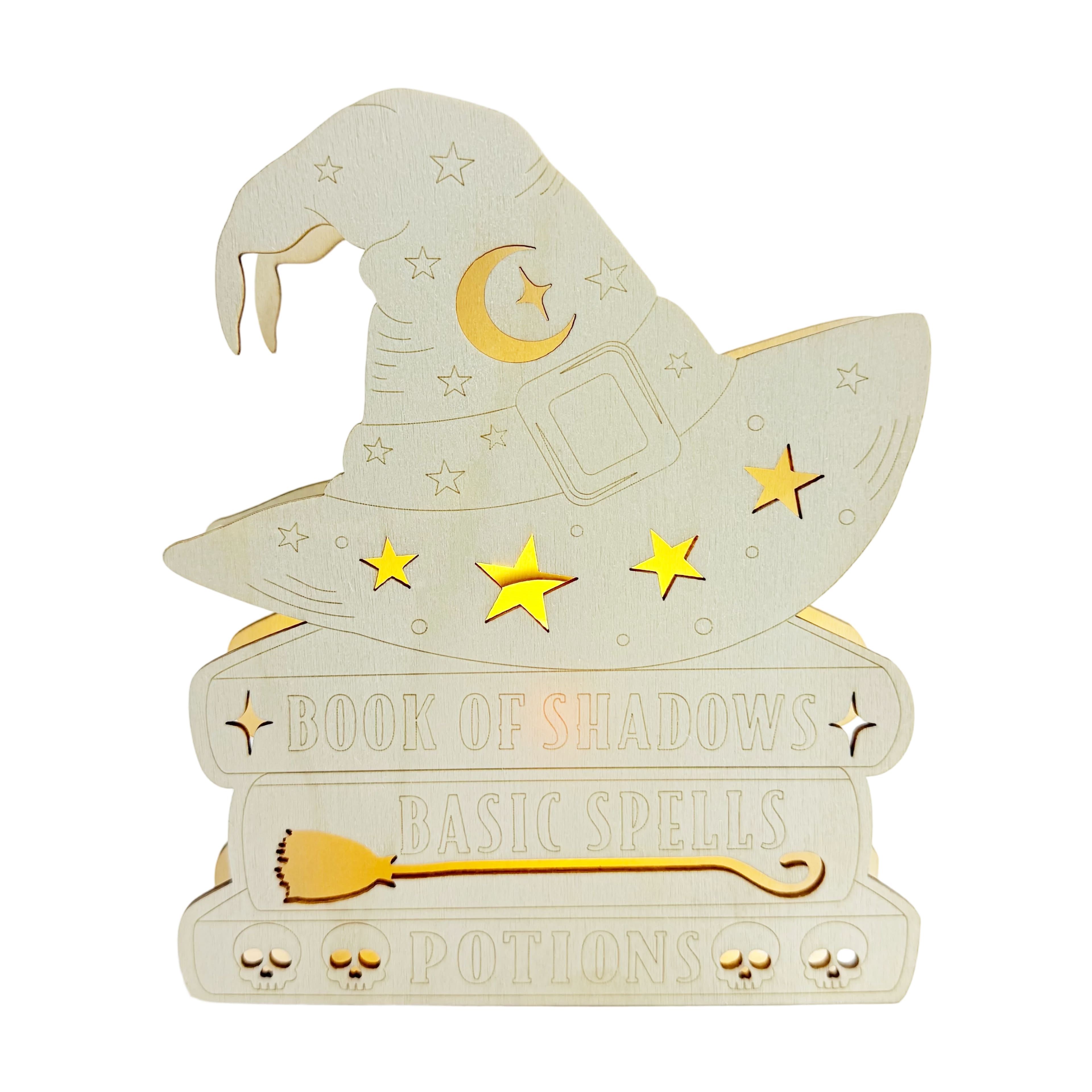 7" Witch Hat on Spell Books DIY LED Wood Décor by Make Market®