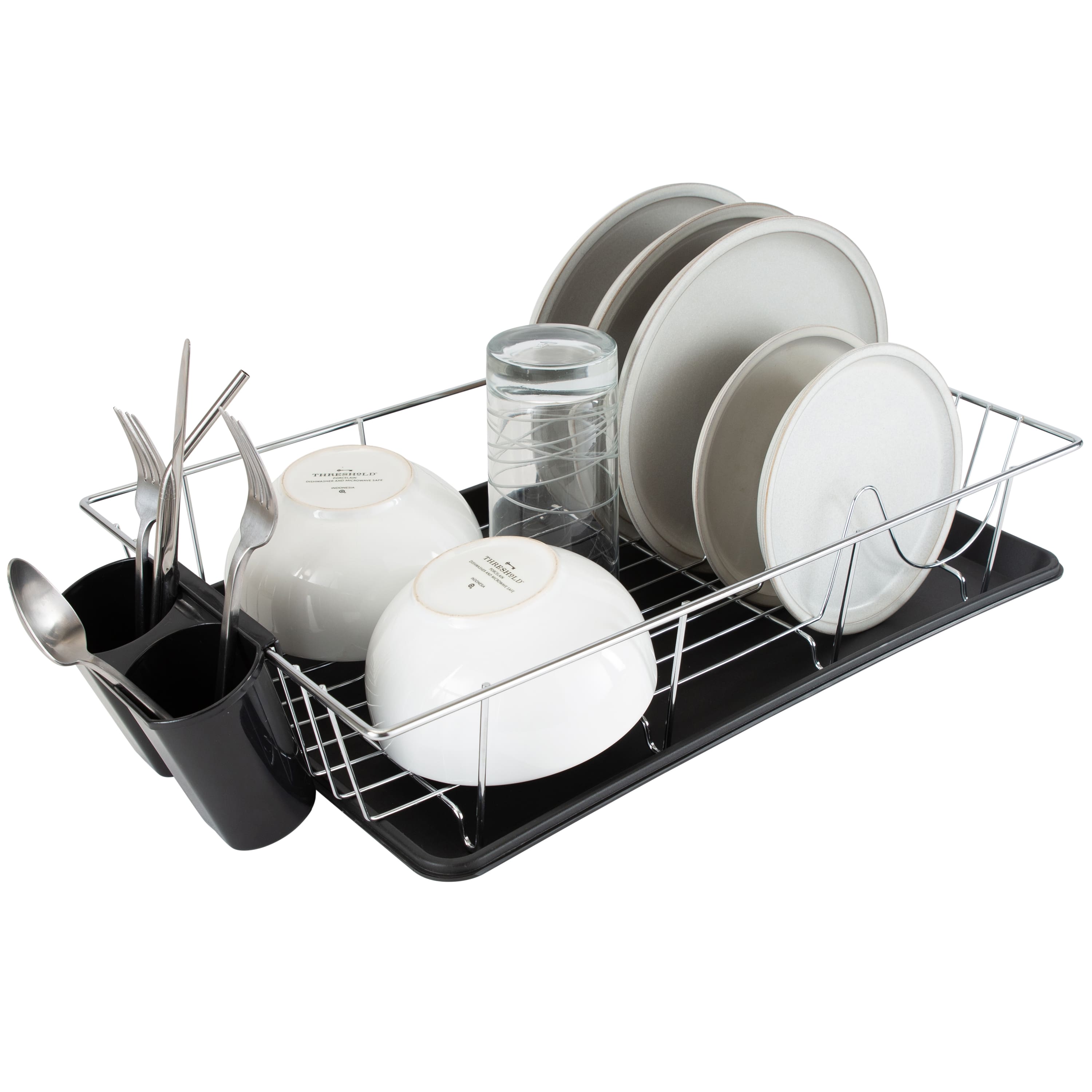 Kitchen Details Black 3-Piece Chrome Dish Rack with Tray