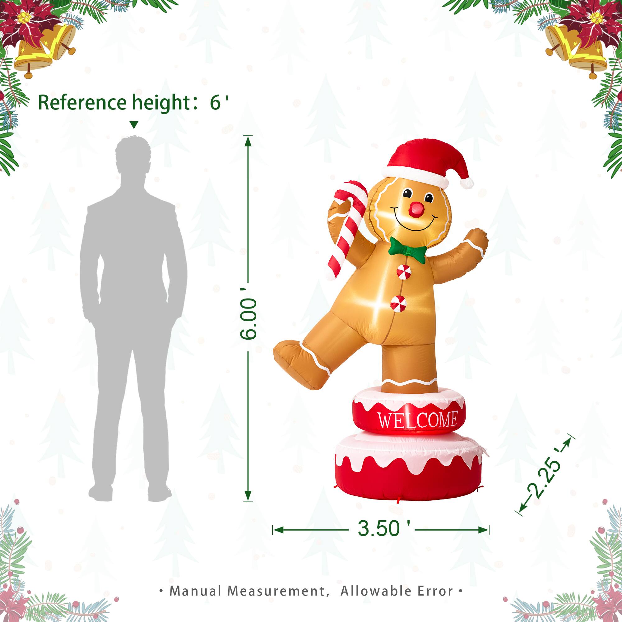 Glitzhome® 6ft. Lighted Inflatable Rotating Gingerbread Man Décor