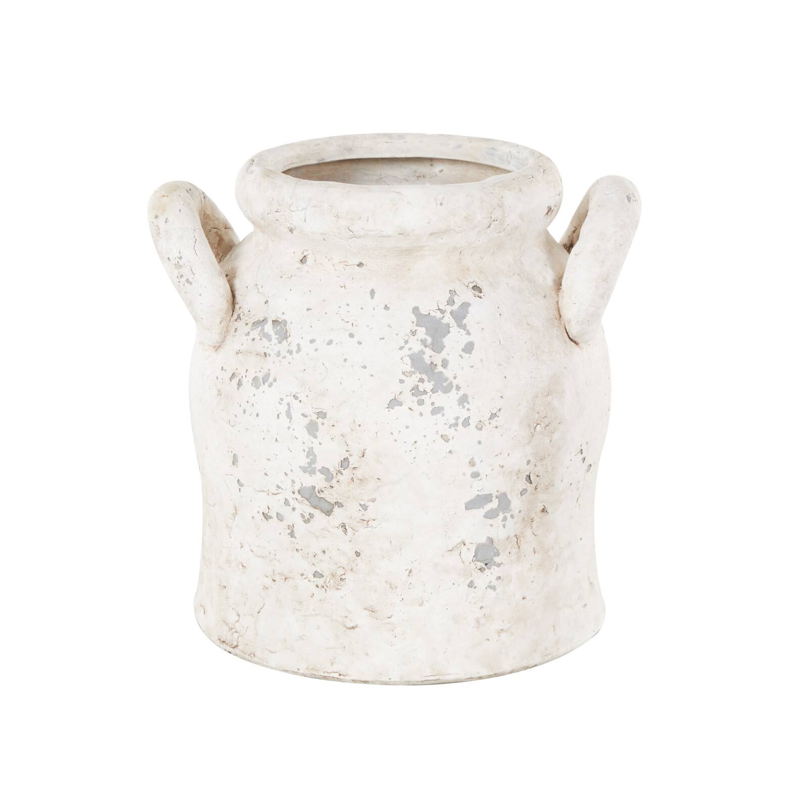 8.25" Cream Ceramic Antique Style Distressed Decorative Vase with Handles