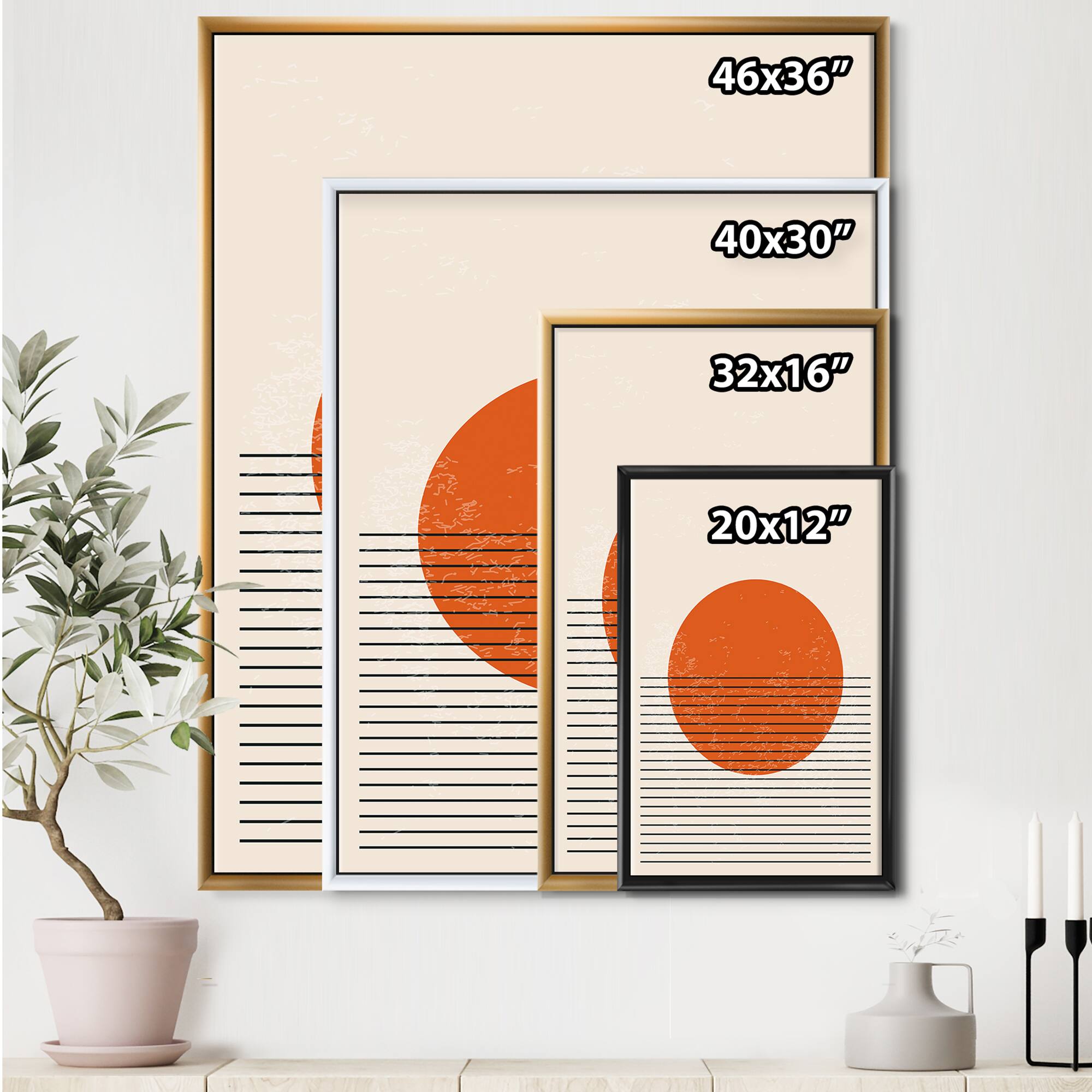 Designart - Minimal Geometric Compostions Of Elementary Forms XIII - Modern Canvas Wall Art Print in Black Frame