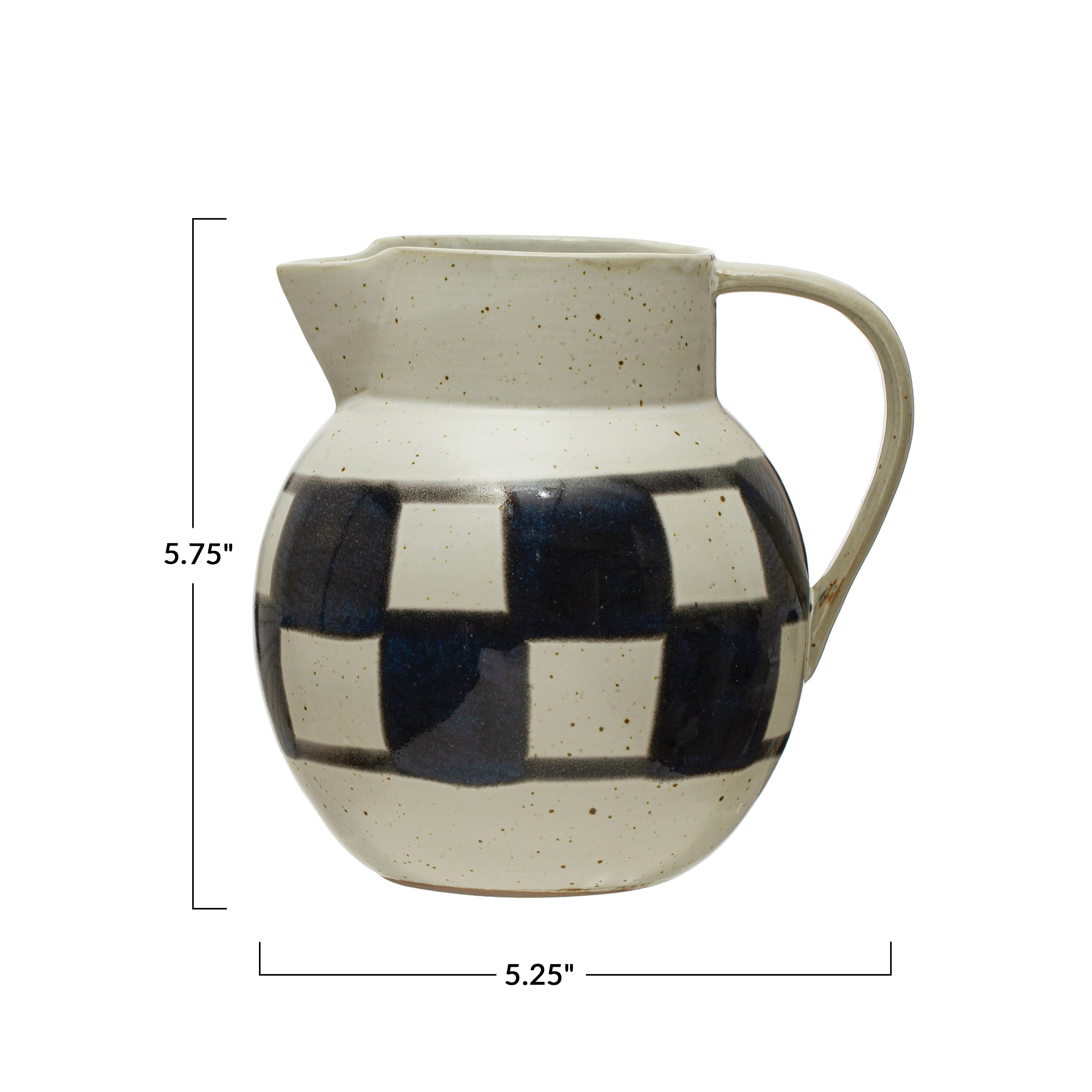 Hello Honey® Ivory & Black Painted Checker Farmhouse Stoneware Pitcher