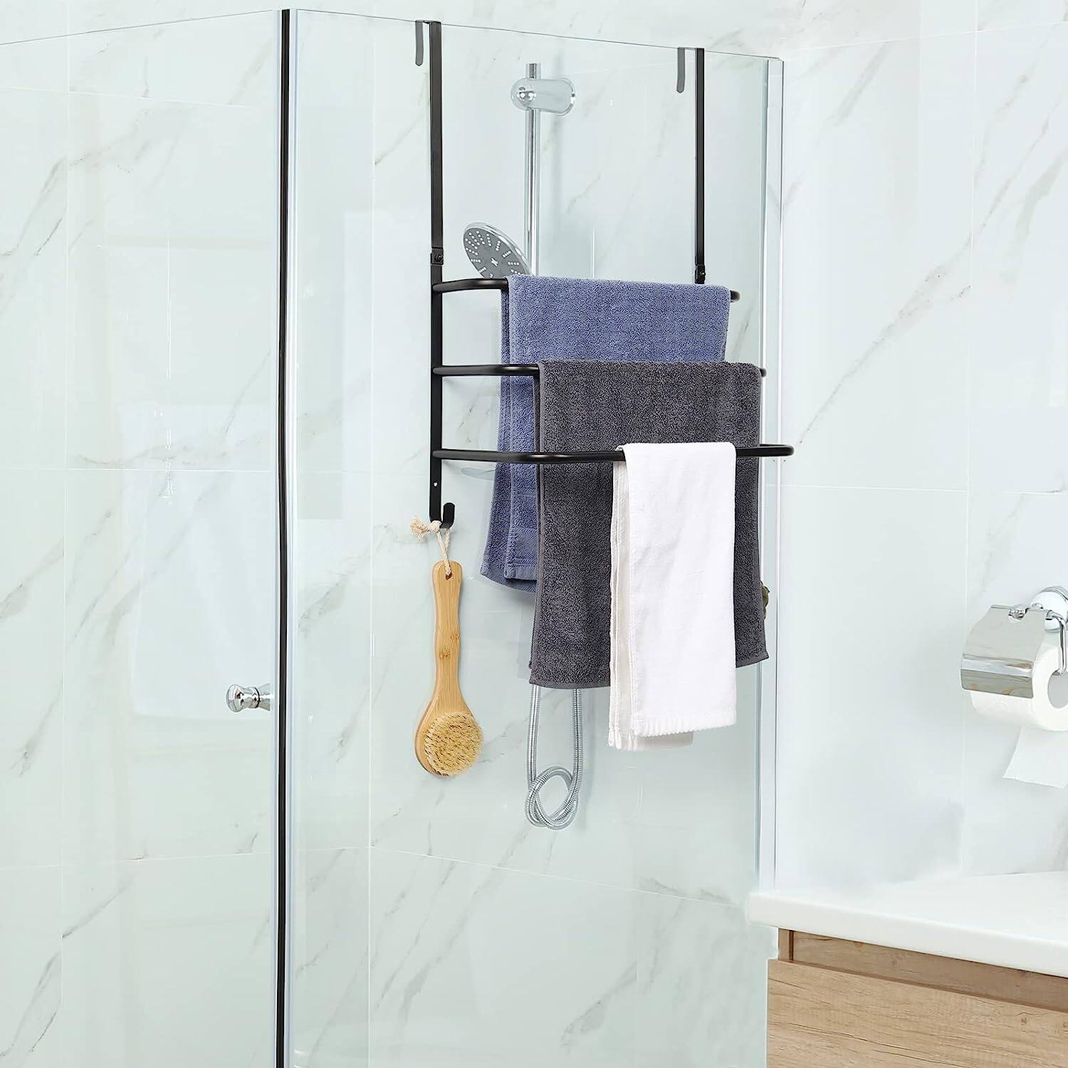 Black Over The Door Towel Rack Bathroom with Hooks