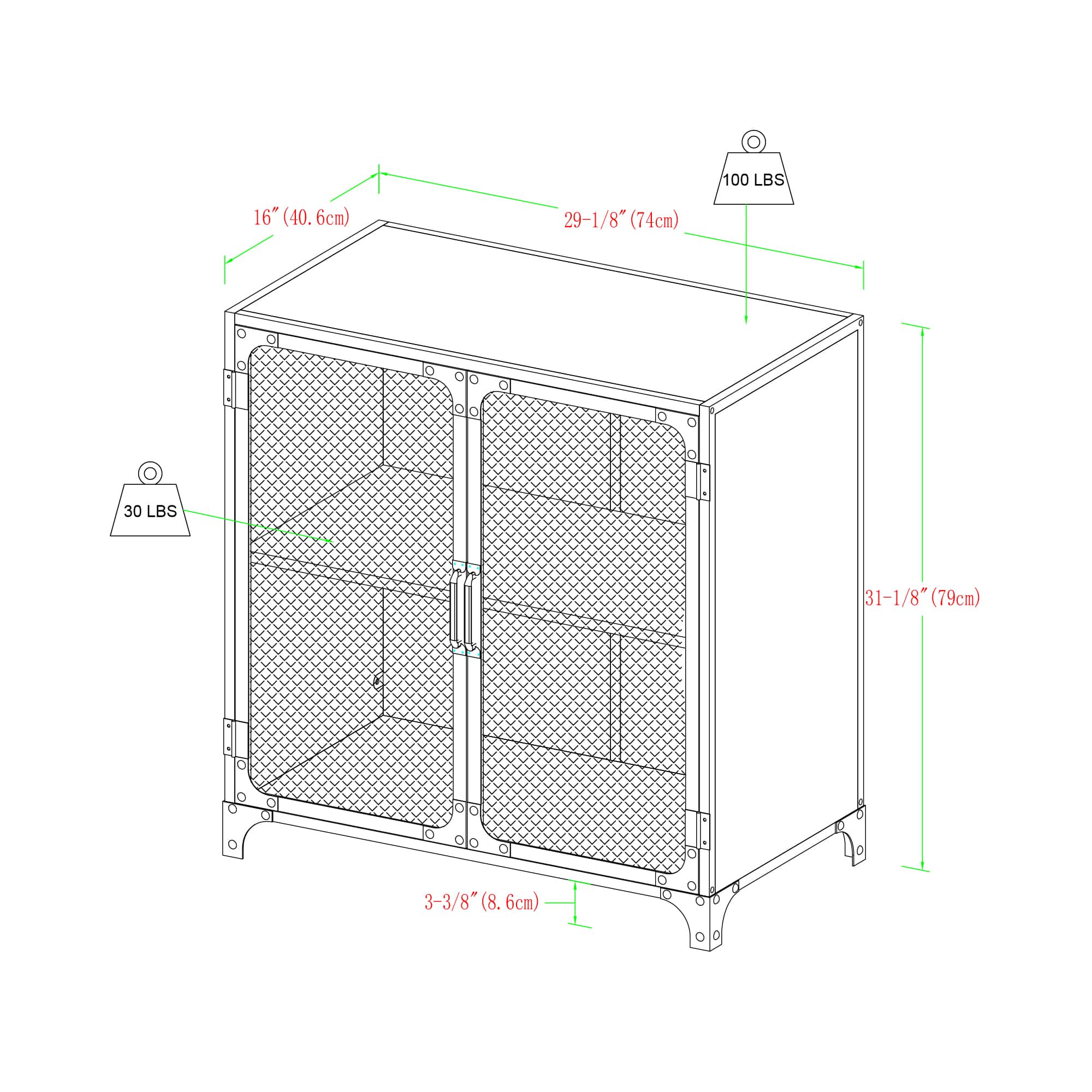 Walker Edison 30" Reclaimed Barnwood Industrial Mesh Metal Door Accent Cabinet