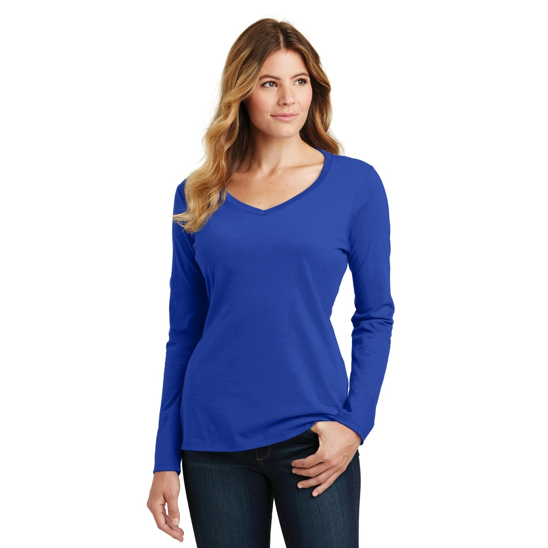 Port & Company® Fan Favorite™ Colors Long Sleeve Ladies V-Neck T-Shirt