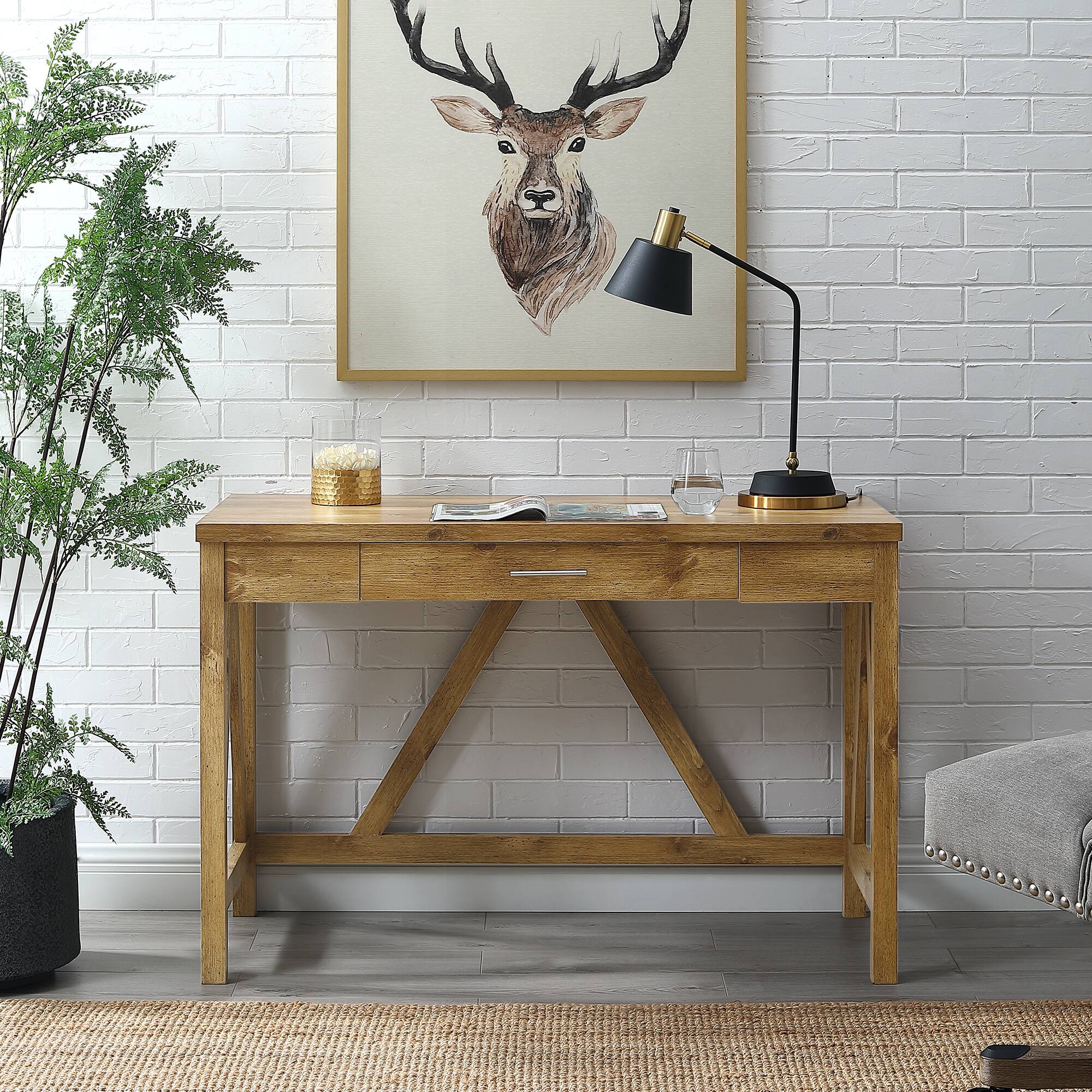 Walker Edison 46" Barnwood A Frame Wood Computer Desk with Drawer