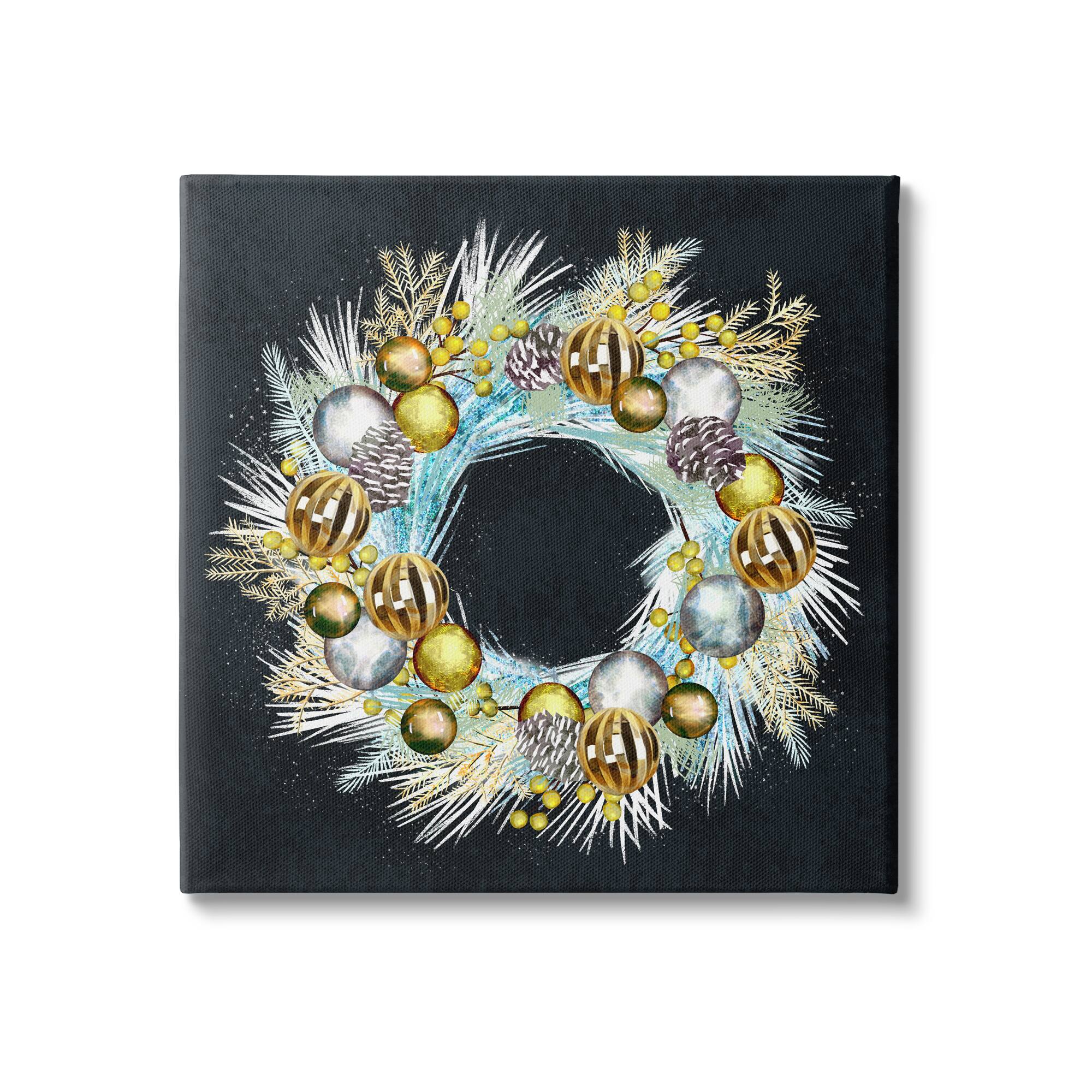 Stupell Industries Seasonal Ornaments Pine Wreath Canvas Wall Art