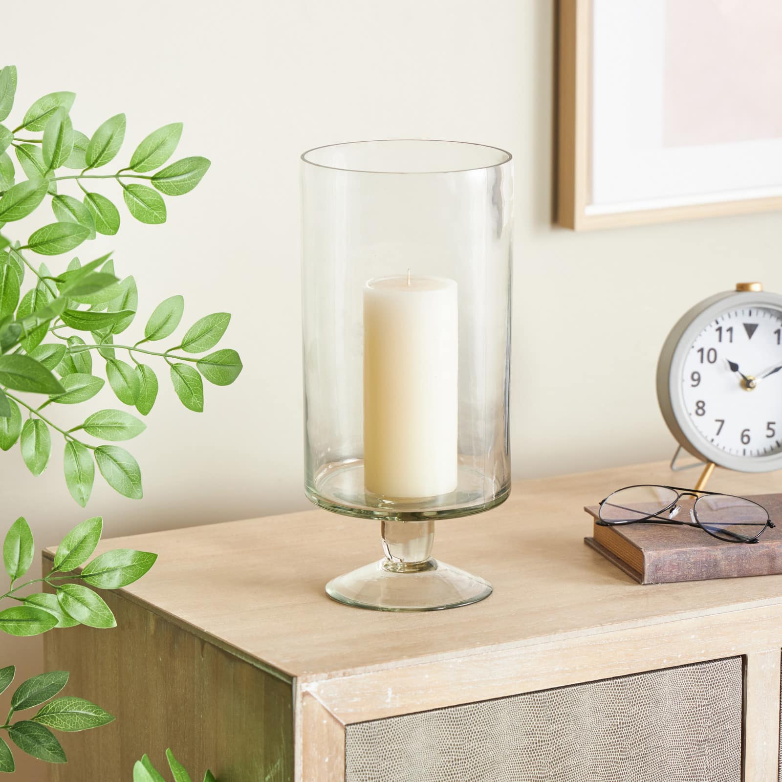 13" Clear Glass Hurricane Candle Holder with Elevated Base