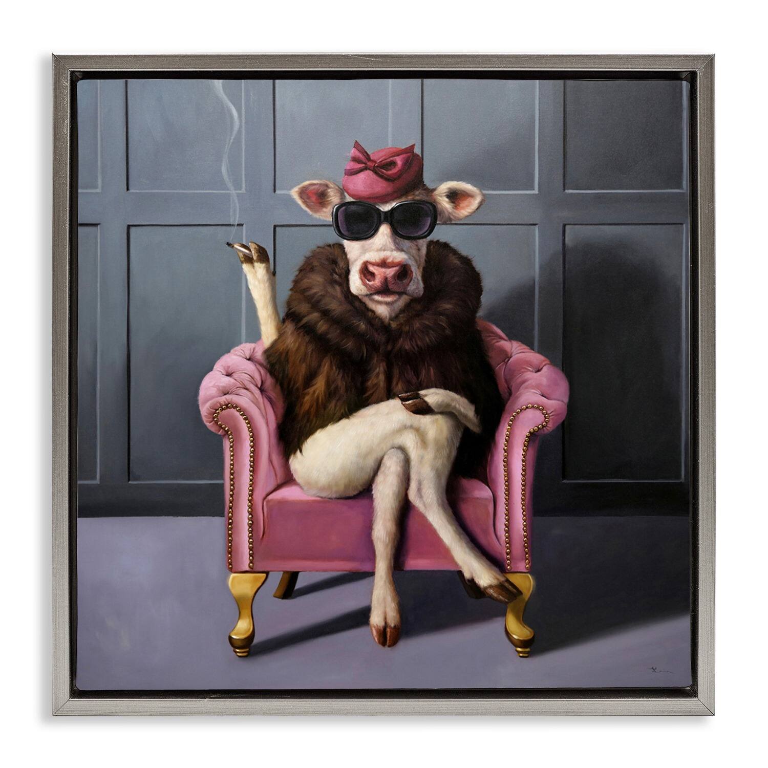 Stupell Industries Trendy Pink Glam Cow Floater Framed Art