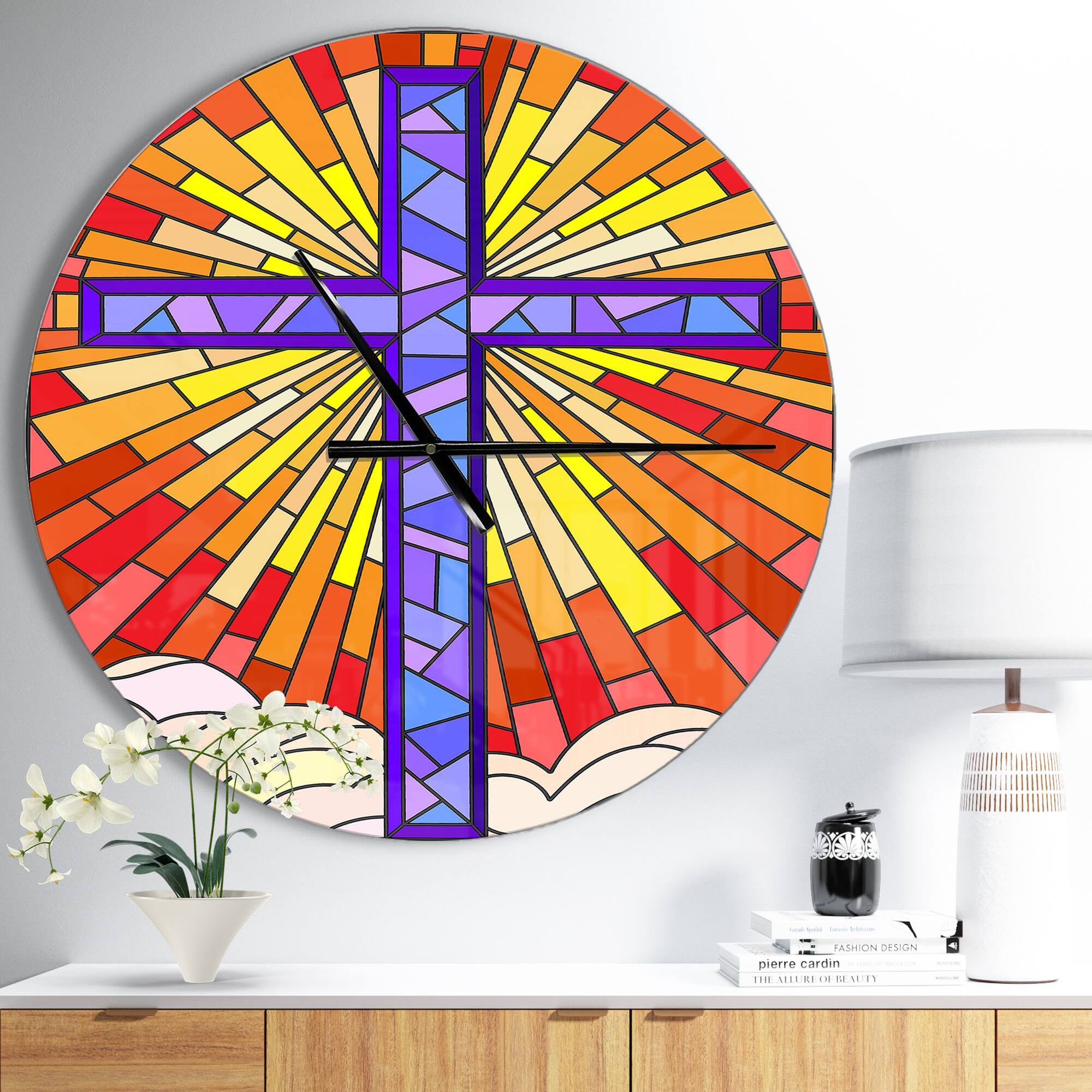 Designart 'Holy Cross Stained Glass Style Rustic Wall Clock