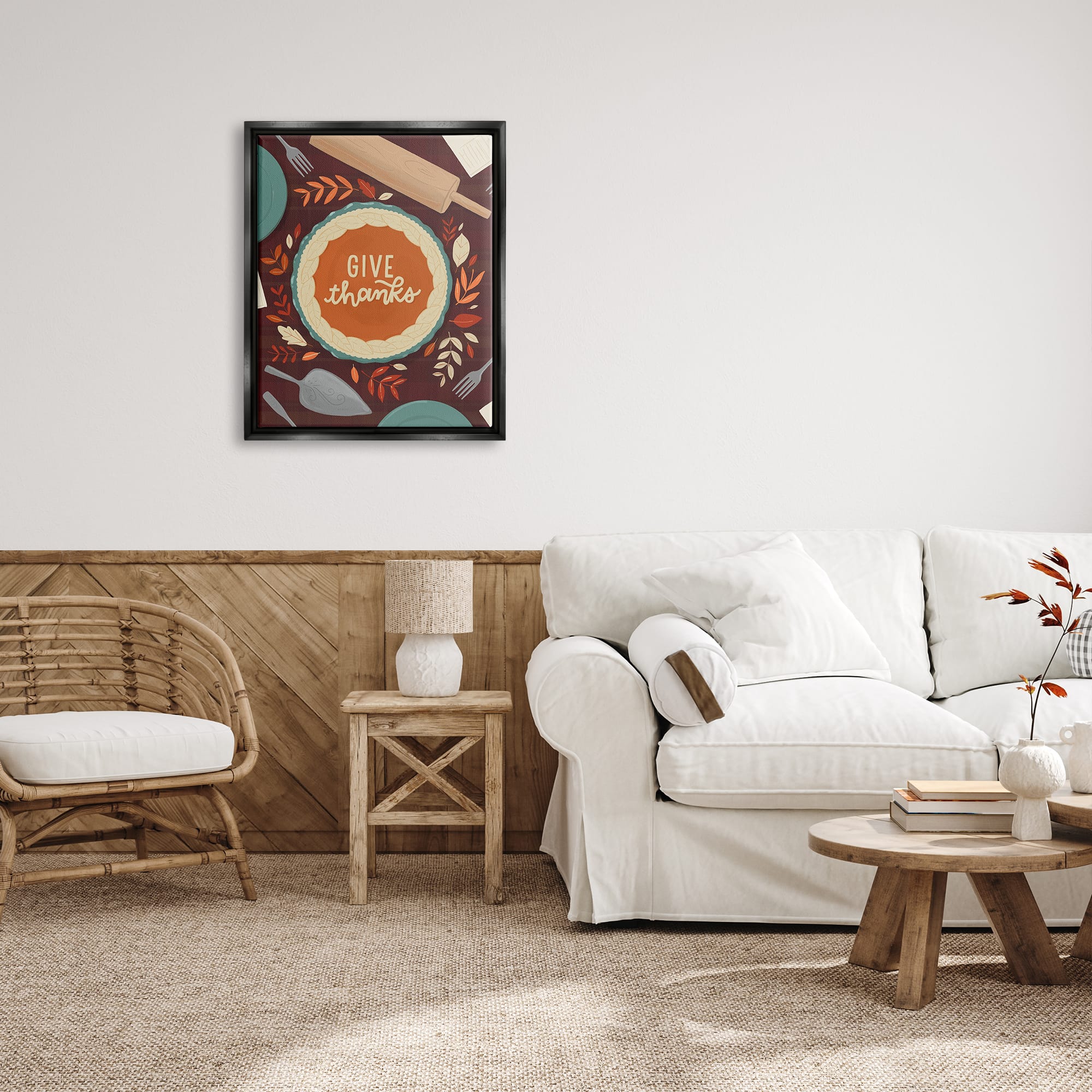 Stupell Industries Give Thanks Kitchen Utensils Pattern Framed Floater Canvas Wall Art