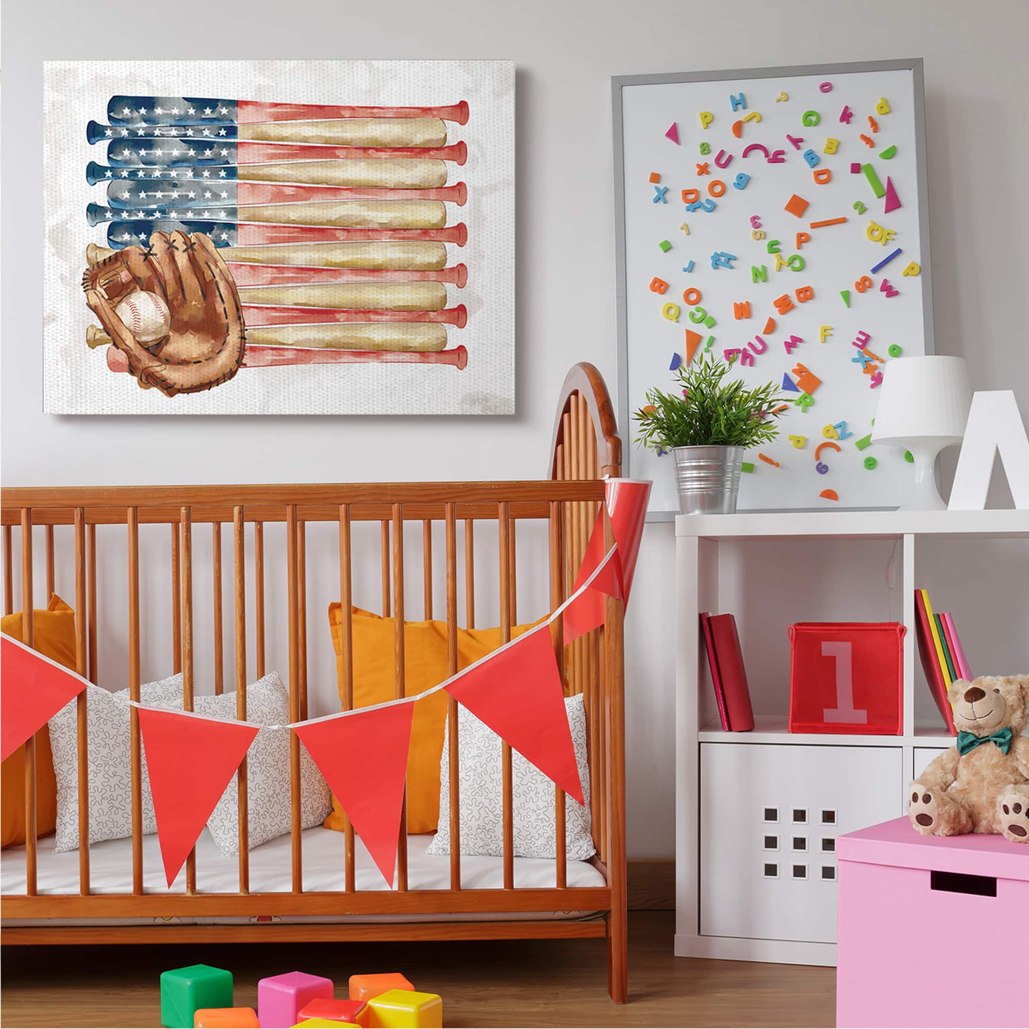Stupell Industries American Baseball Flag Children's Sports Mitt  Canvas Wall Art