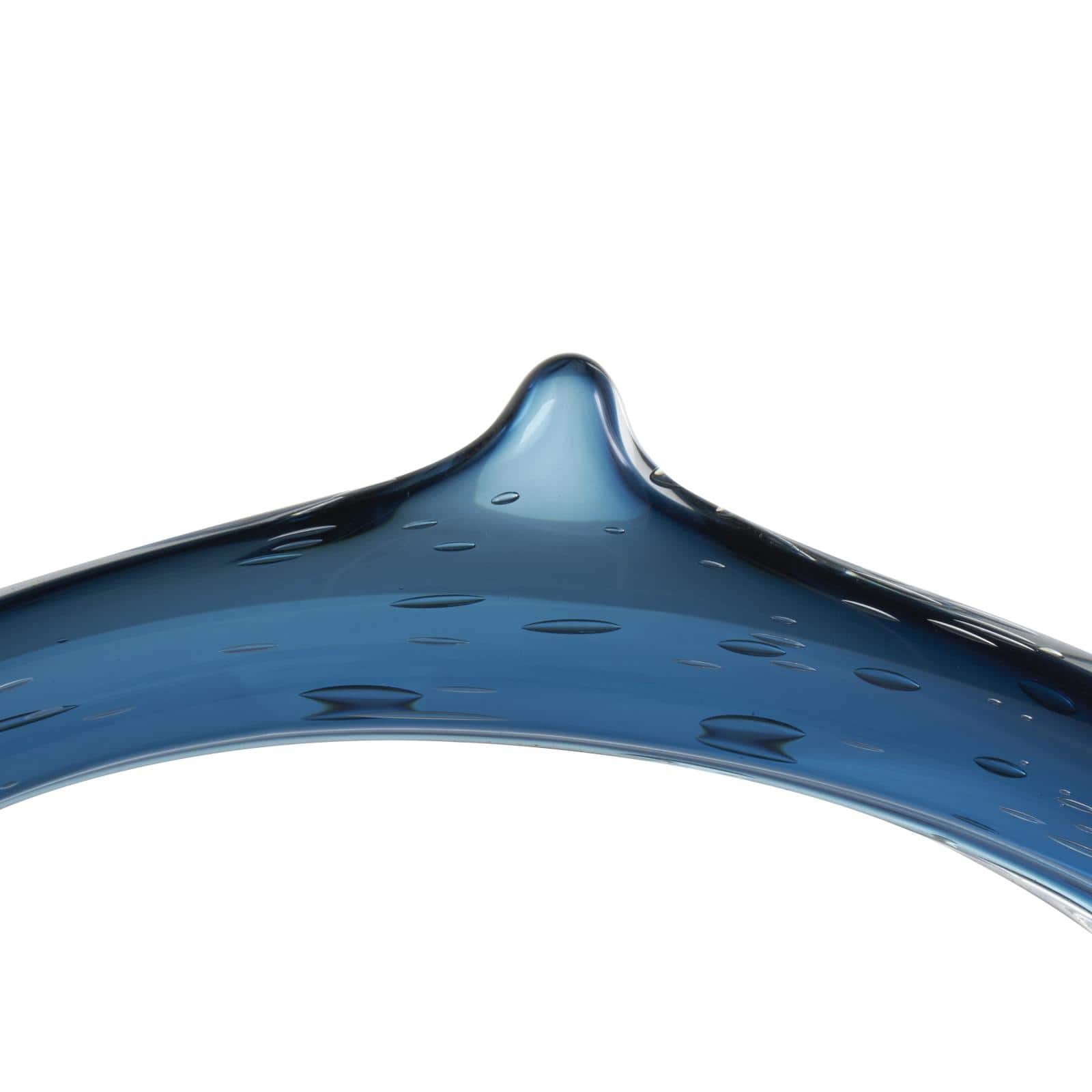 15.5" Wide Dark Blue Abstract Glass Sculpture with Bubble Texture