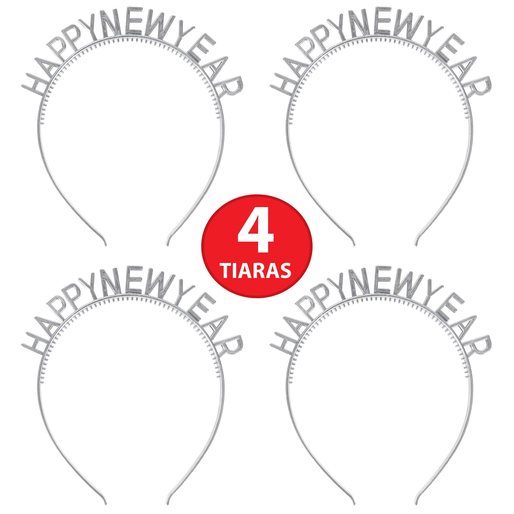 Beistle Adult Silver Happy New Year Headbands, 4ct.