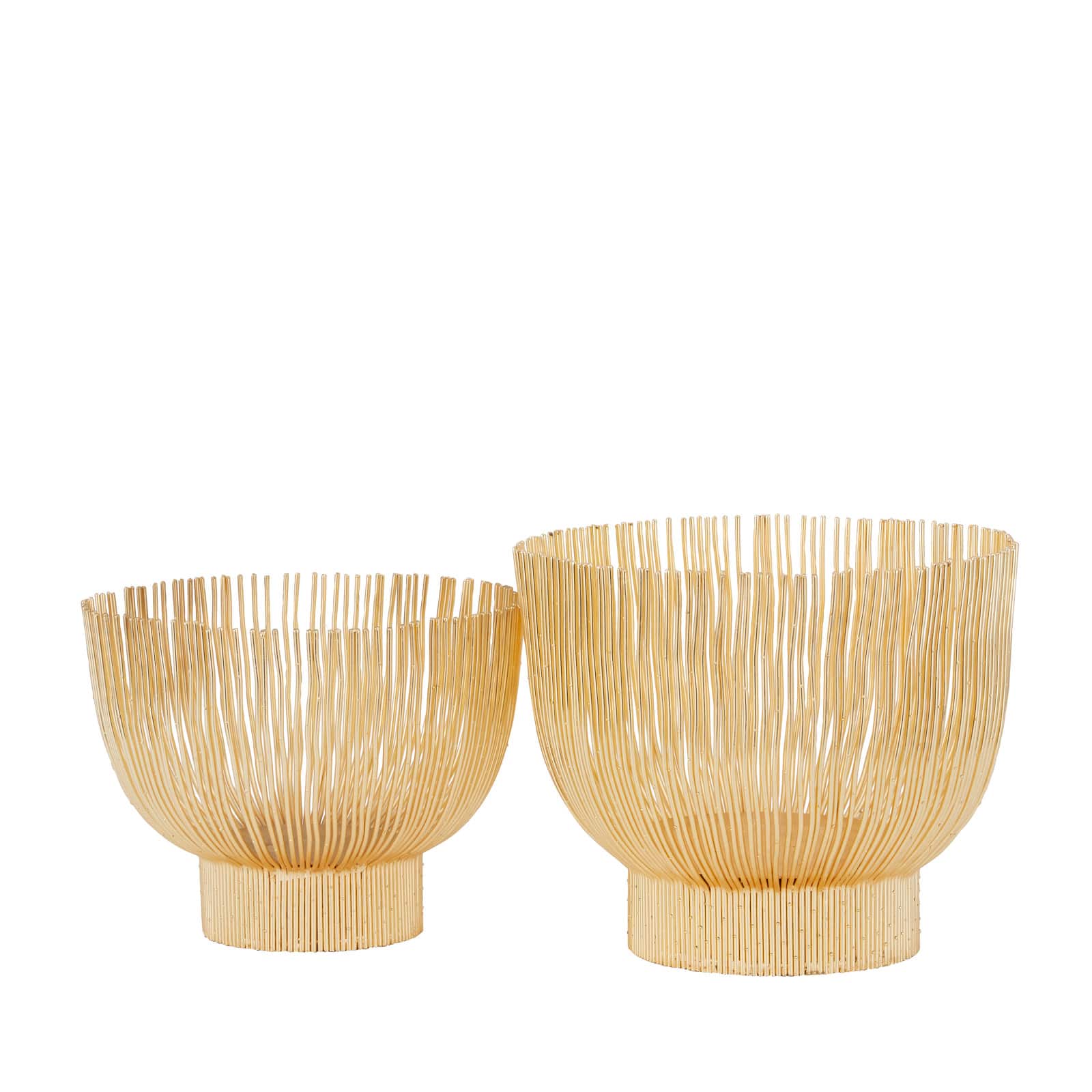 Set of 2" Gold Iron Contemporary Decorative Bowl, 11" x 14" x 14"