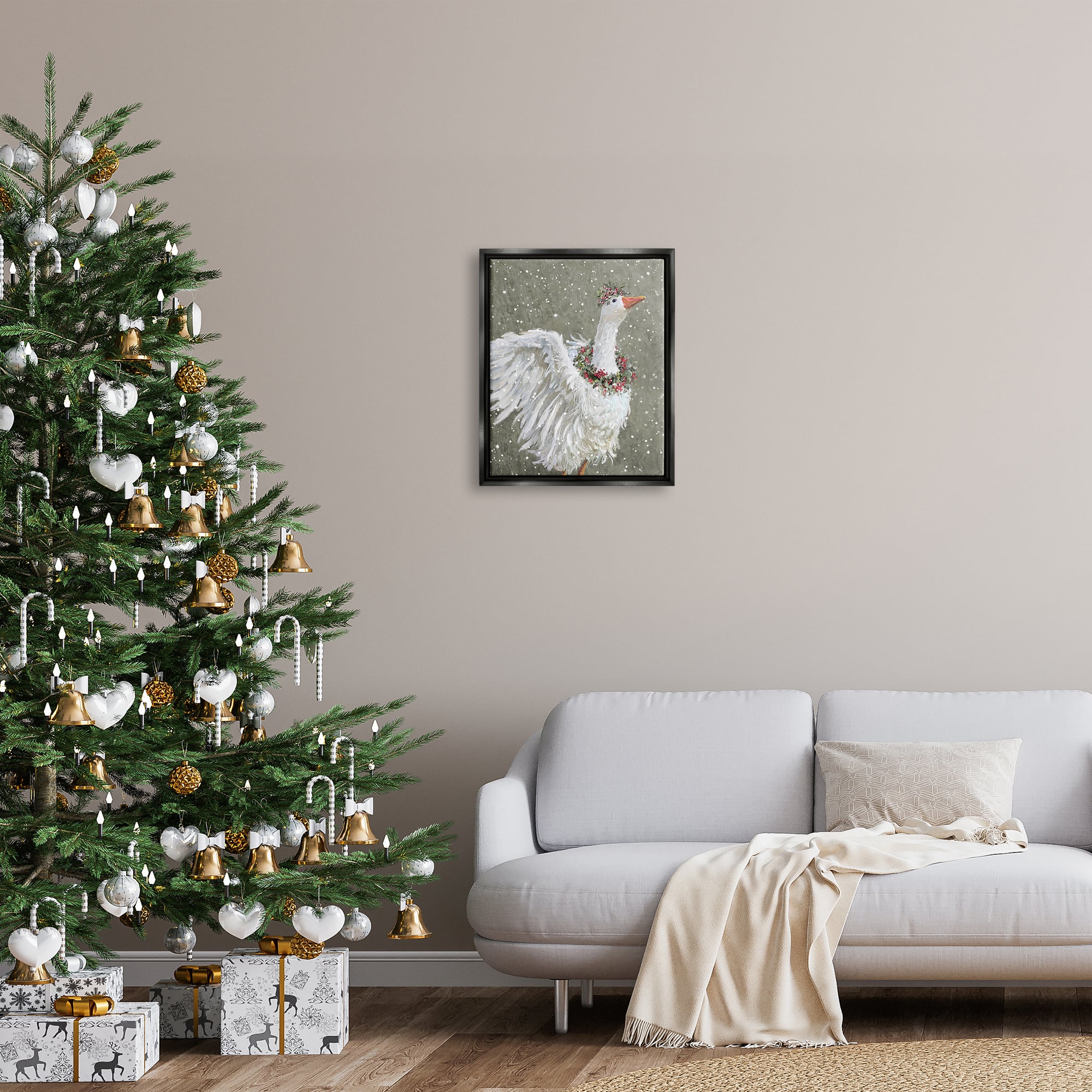 Stupell Industries Winter Goose Seasonal Botanicals Framed Floater Canvas Wall Art