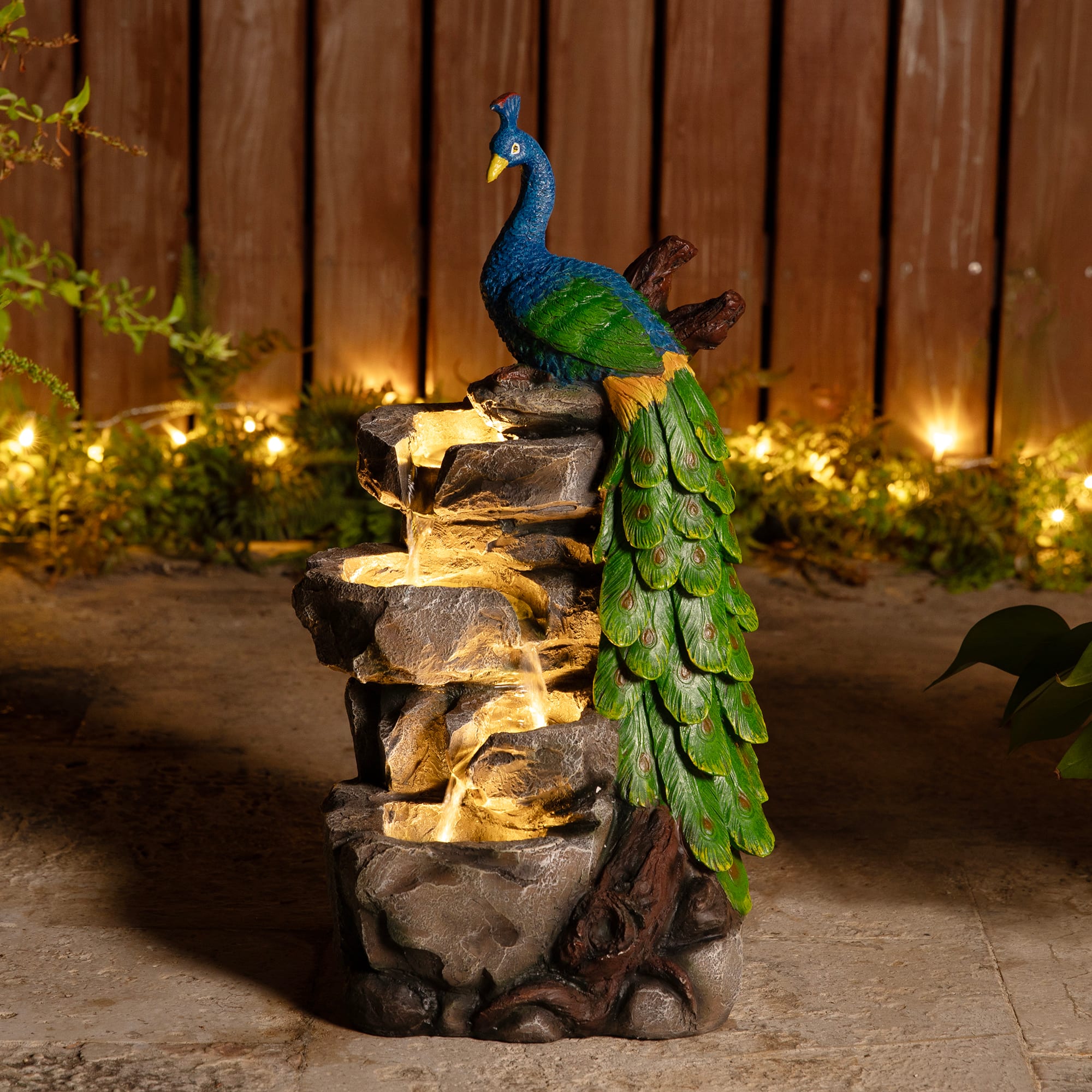 Glitzhome® 20.5" LED 4-Tier Peacock Outdoor Fountain