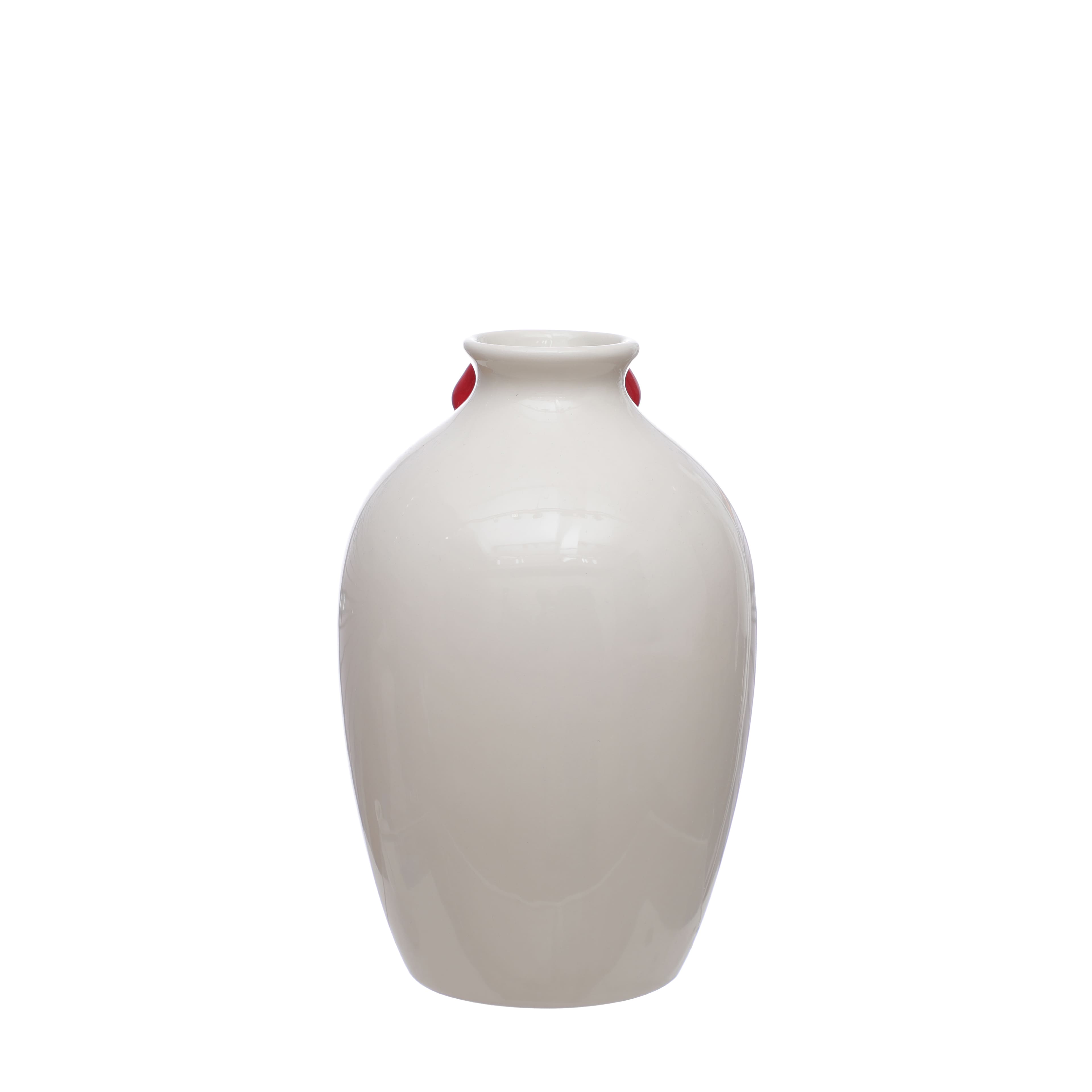 8" White Ceramic Vase with Red Bow Appliqué by Celebrate It™