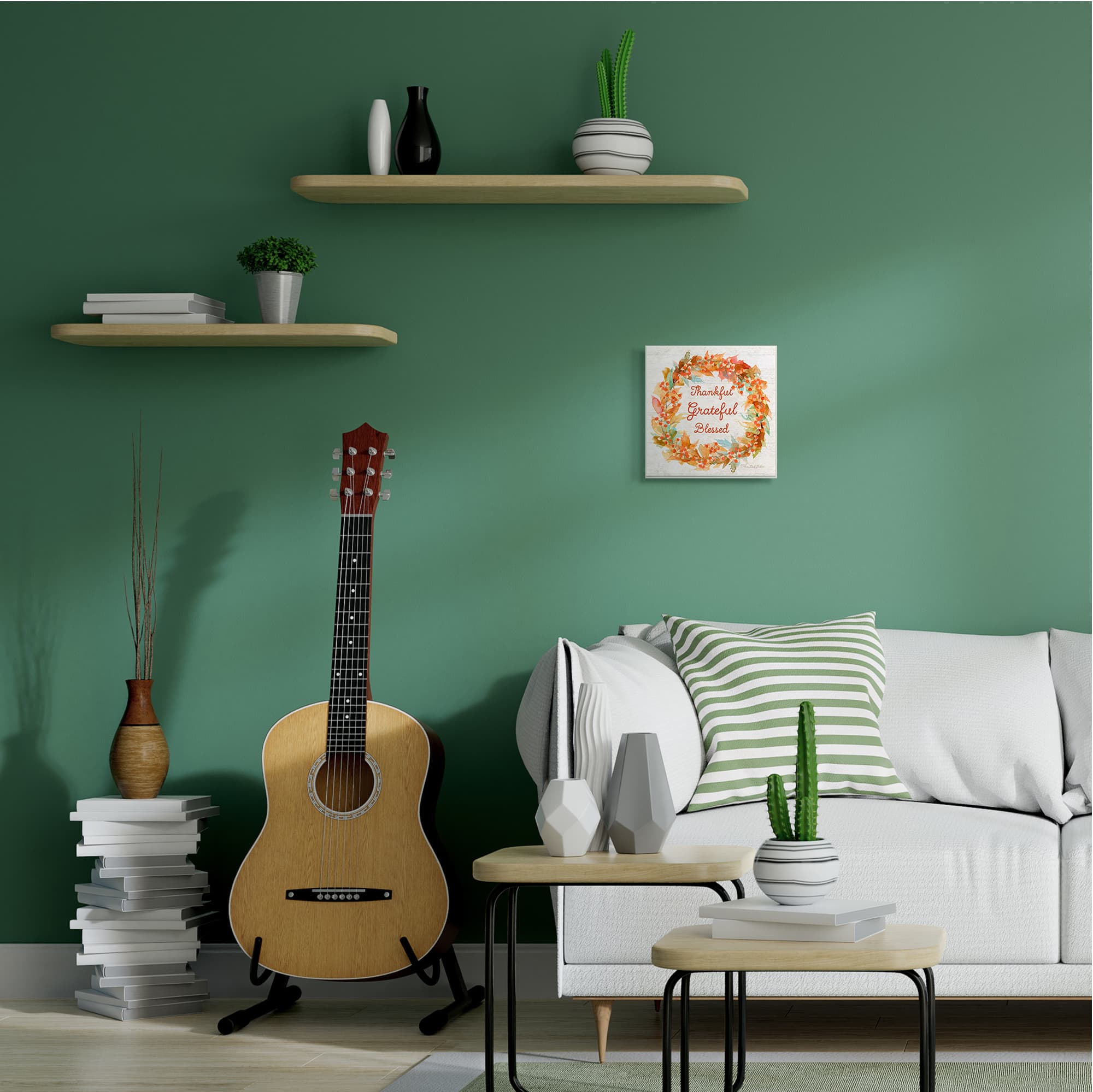 Stupell Industries Autumn Foliage Wreath Thankful Grateful Blessed Text Wood Wall Plaque