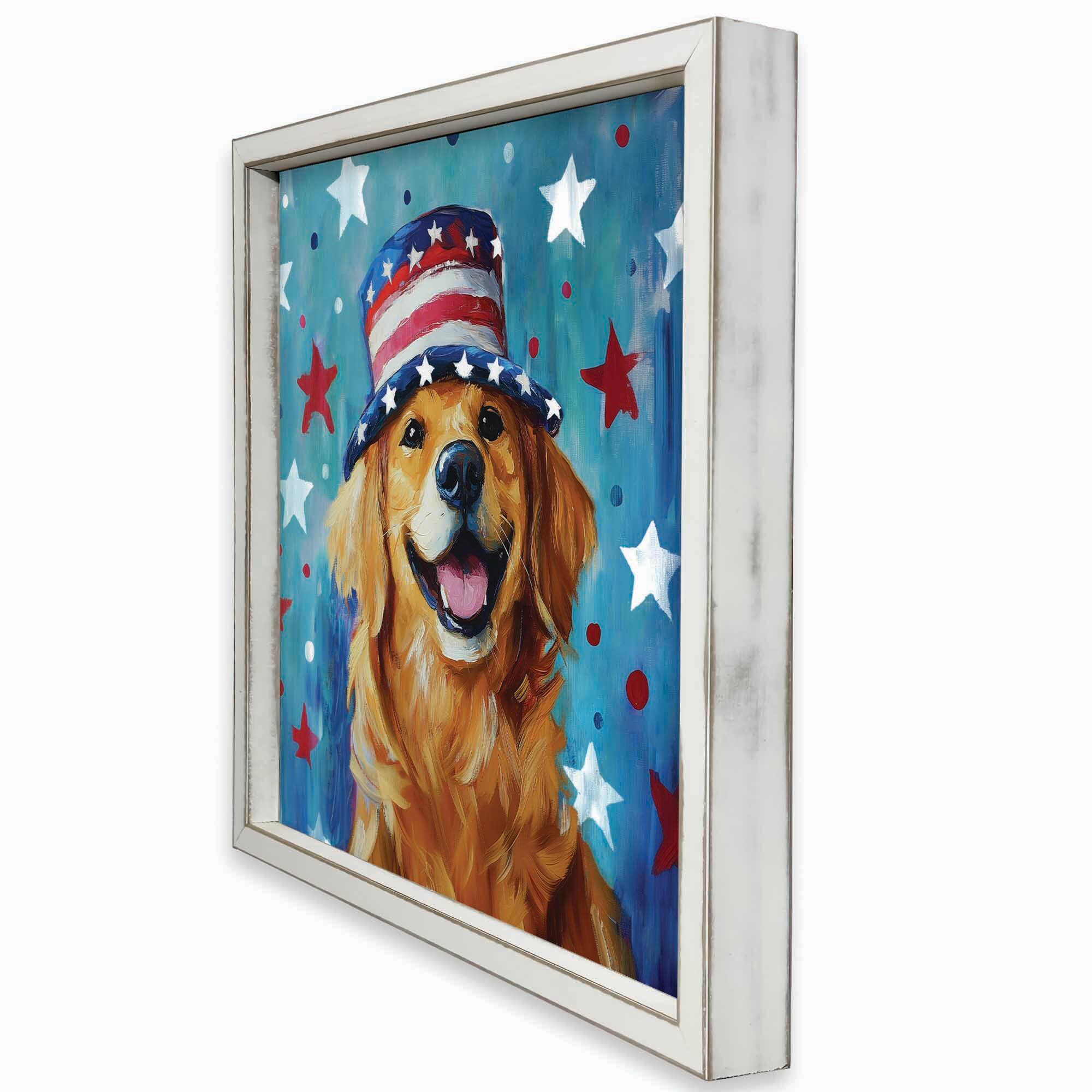 16" x 16" Patriotic Golden Retriever Framed Print